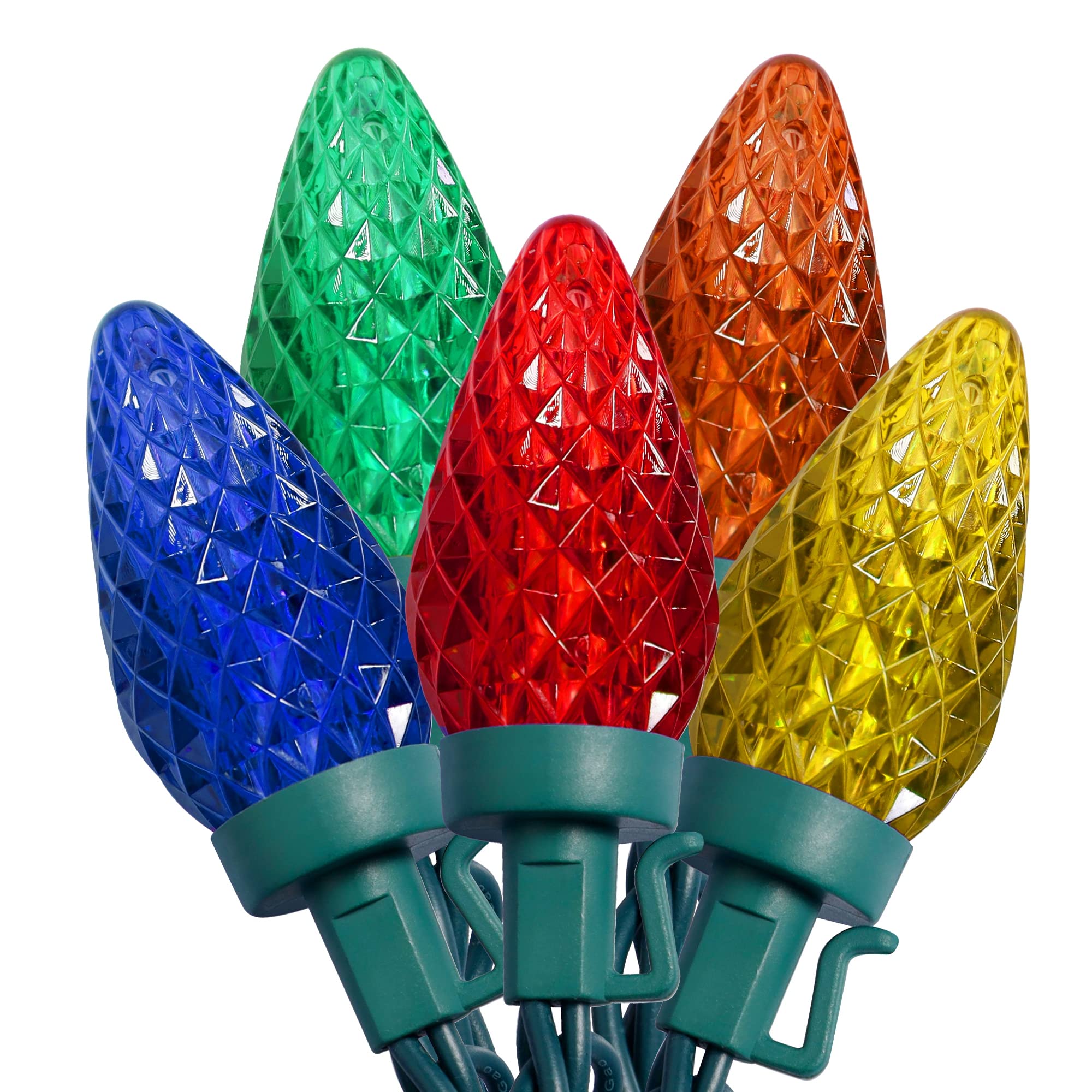 C9 Christmas Lights - 25 LED 12 FT Faceted Connectable String Lights, UL Certified Commercial Grade Indoor/Outdoor Holiday Decorations (Multicolor) - Perfect for Garden, Patio, Christmas Tree, and Party Decorations