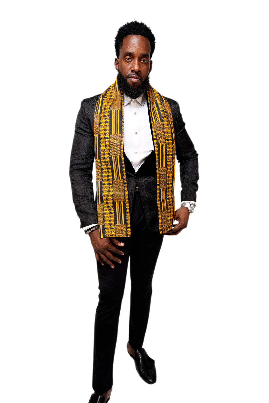 Dupsie's Nansa Black and Gold African Print Kente Sash DP4091S - Traditional African Waist Wrap for Weddings, Cultural Events & Fashion Accessories