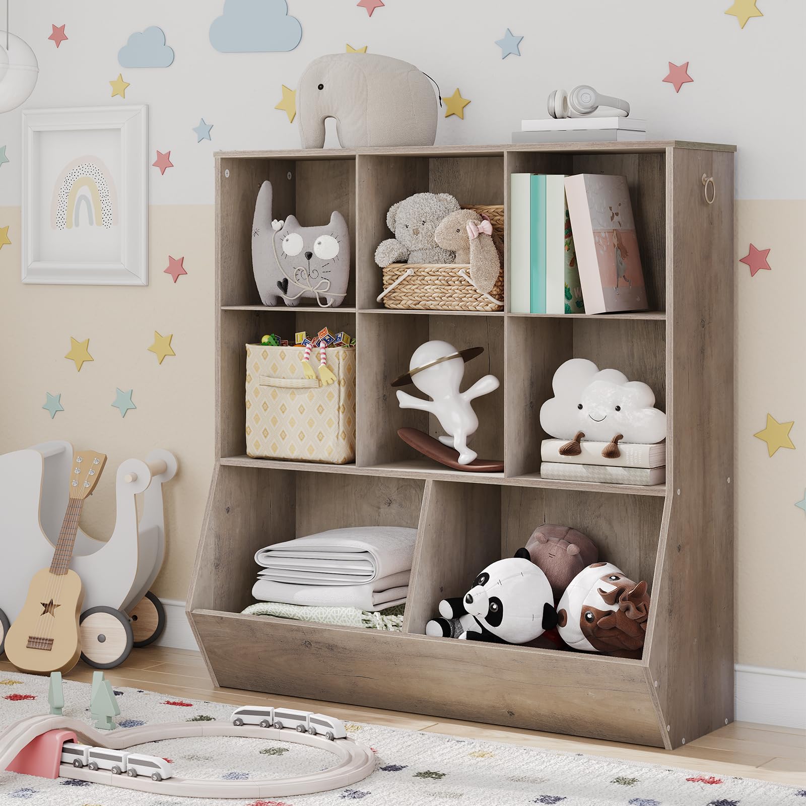 HOOBRO Kids Bookshelf and Toy Storage Organizer with 8 Cubicles, Greige BG35CW01G1 - Perfect for Playroom, Bedroom, Nursery & School Organization