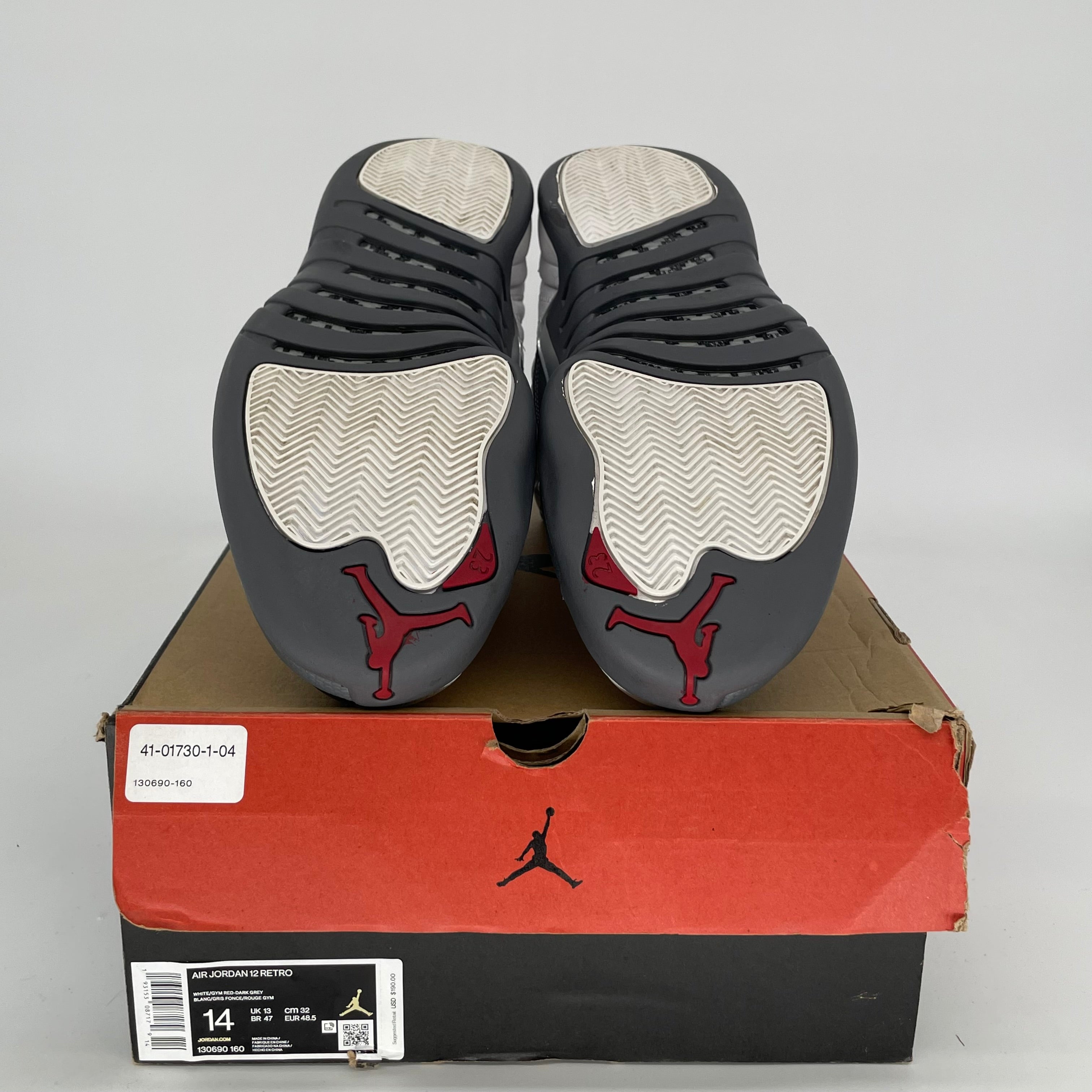 Air Jordan 12 Retro Basketball Shoes - White/Dark Grey - Size 14 (130690-160) | Men's Sneakers for Casual Wear & Court Performance