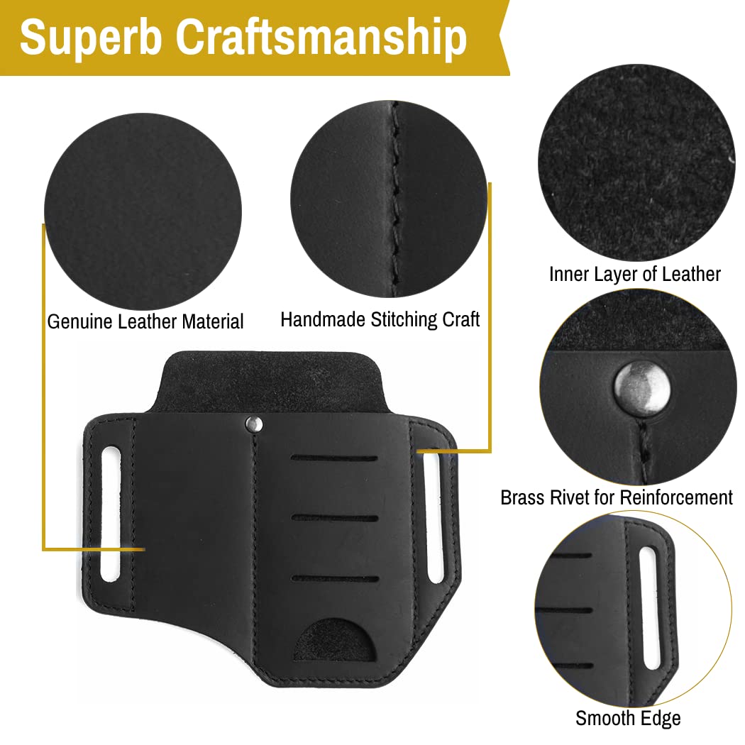VIPERADE PJ8 Small EDC Leather Sheath for Belt - Handmade 2 Pocket Multitool Organizer - Durable Leather EDC Pouch for Men - Perfect for Camping, Hiking & Everyday Carry