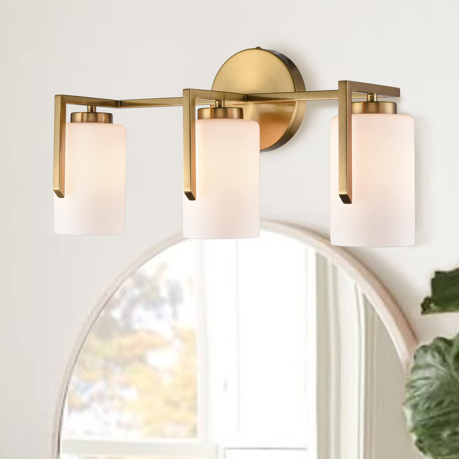 Modern Farmhouse Gold Bathroom Light Fixtures - 3-Light Vanity Lighting with Opal Cylinder Glass for Mirror Illumination | Perfect for Bathroom, Powder Room, and Dressing Area Lighting