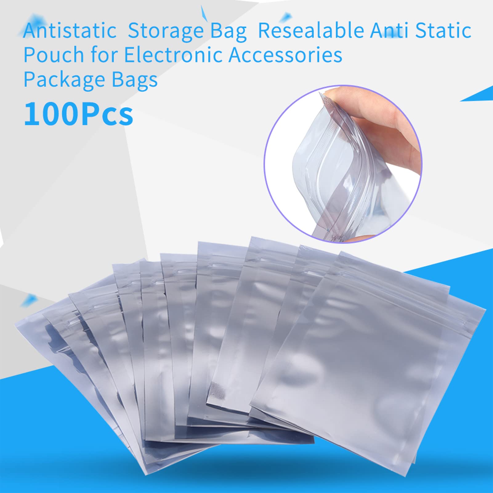 100 Pack Antistatic Resealable Bags for Electronics Storage - ESD Protection for Circuit Boards, PC Components & Electronic Accessories - Perfect for Shipping, Organizing & Long-Term Device Protection