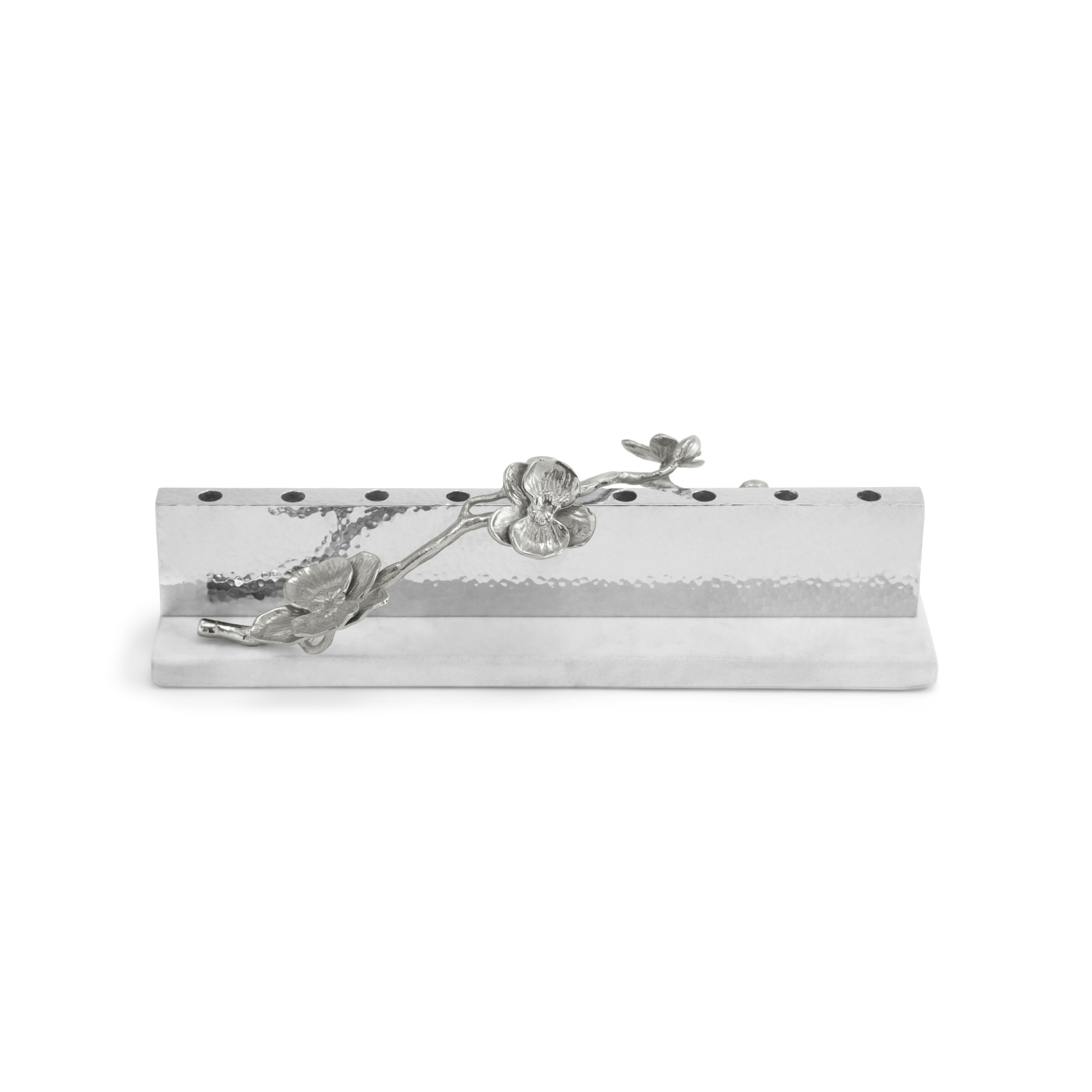 White Orchid Menorah - Elegant Hanukkah Candle Holder for Jewish Holiday Decorations - Perfect for Home, Synagogue & Festival Celebrations