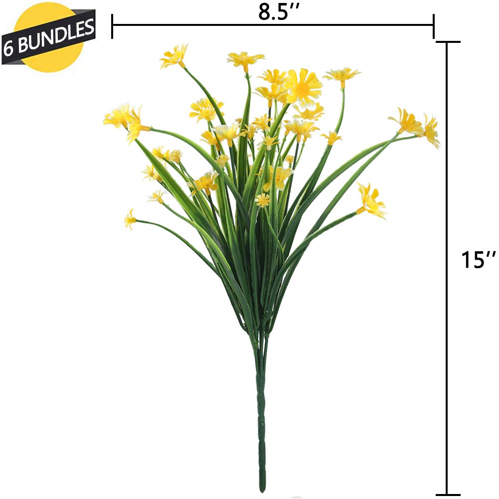 24 Pack Artificial Daisy Flowers Outdoor Fake Flowers - UV Resistant Fade Proof Plastic Garden Decor for Porch, Window Box, Wedding, Party (Yellow) - Perfect for Home, Office & Event Decorations