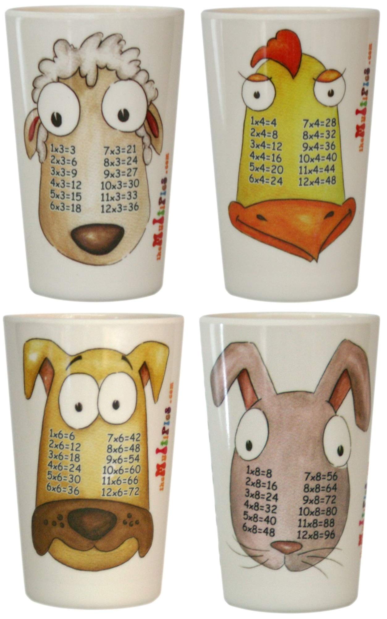 4-Piece Times Table Dinnerware Set - 8 oz Melamine Tumblers for Middle Years Kids | Durable & Safe Kids Cups for School, Picnics & Family Meals
