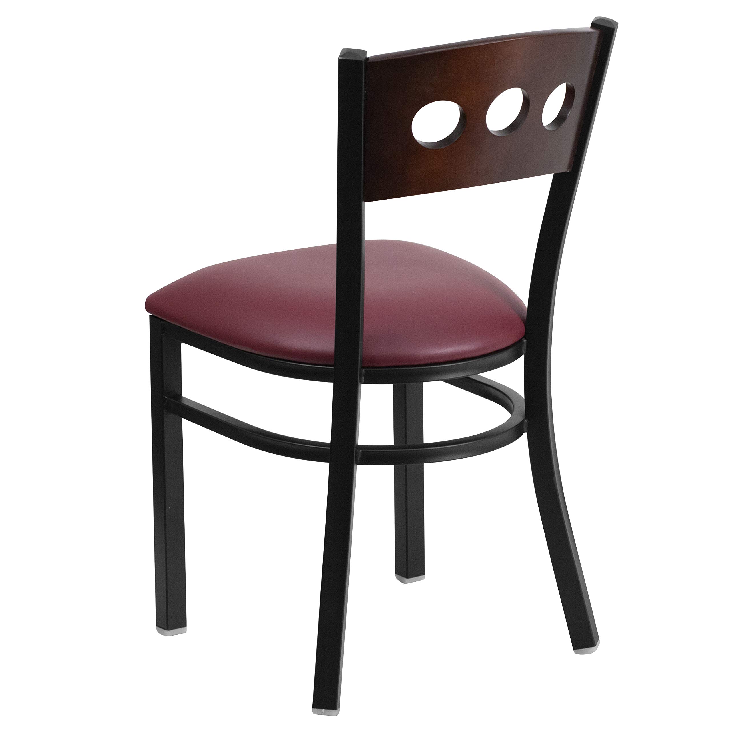 Flash Furniture 2-Pack HERCULES Series Black Metal Restaurant Chairs with Walnut Wood Back & Burgundy Vinyl Seat - Durable Commercial Dining Chairs for Restaurants, Cafes, and Event Venues