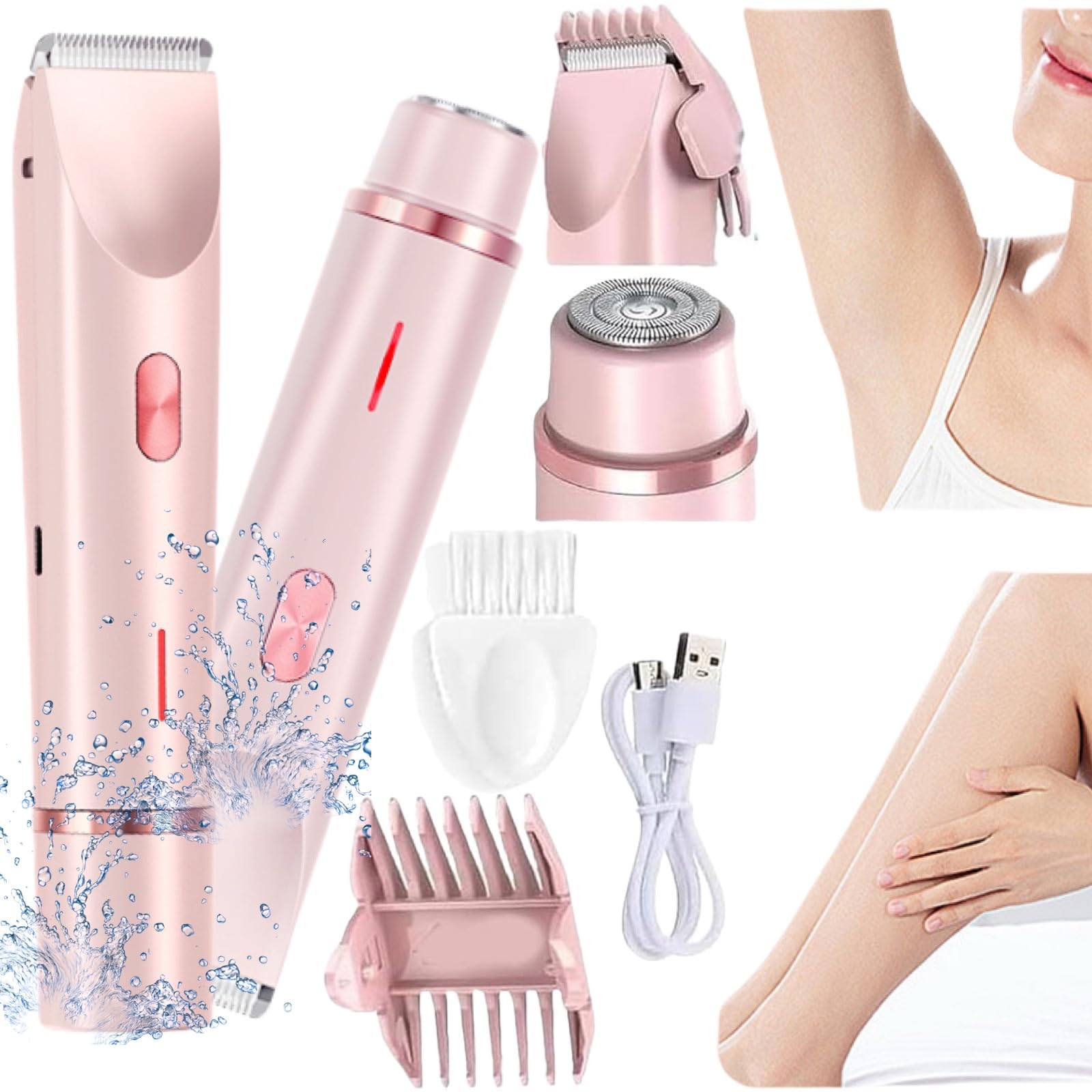 Ezme Razor 2.0 - Women's Electric Bikini Trimmer & Shaver, 2-in-1 Dual Head Wet/Dry Waterproof Hair Removal for Smooth Skin - Perfect for Travel, Gym & Sensitive Areas (Pink)