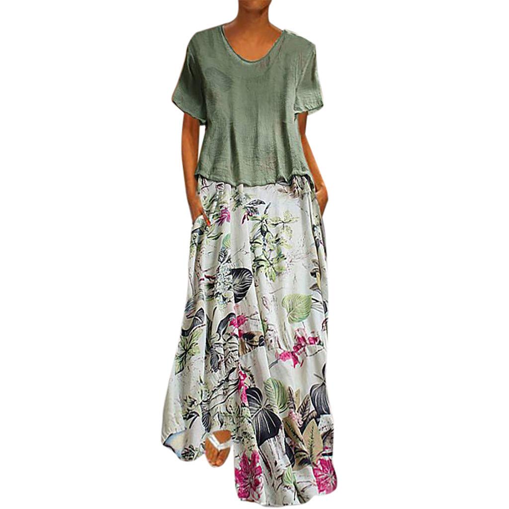 Vintage Floral Print Patchwork Maxi Dress for Women - Plus Size Two Piece Set with Pockets | Boho Chic Summer Dress for Beach, Vacation & Casual Wear