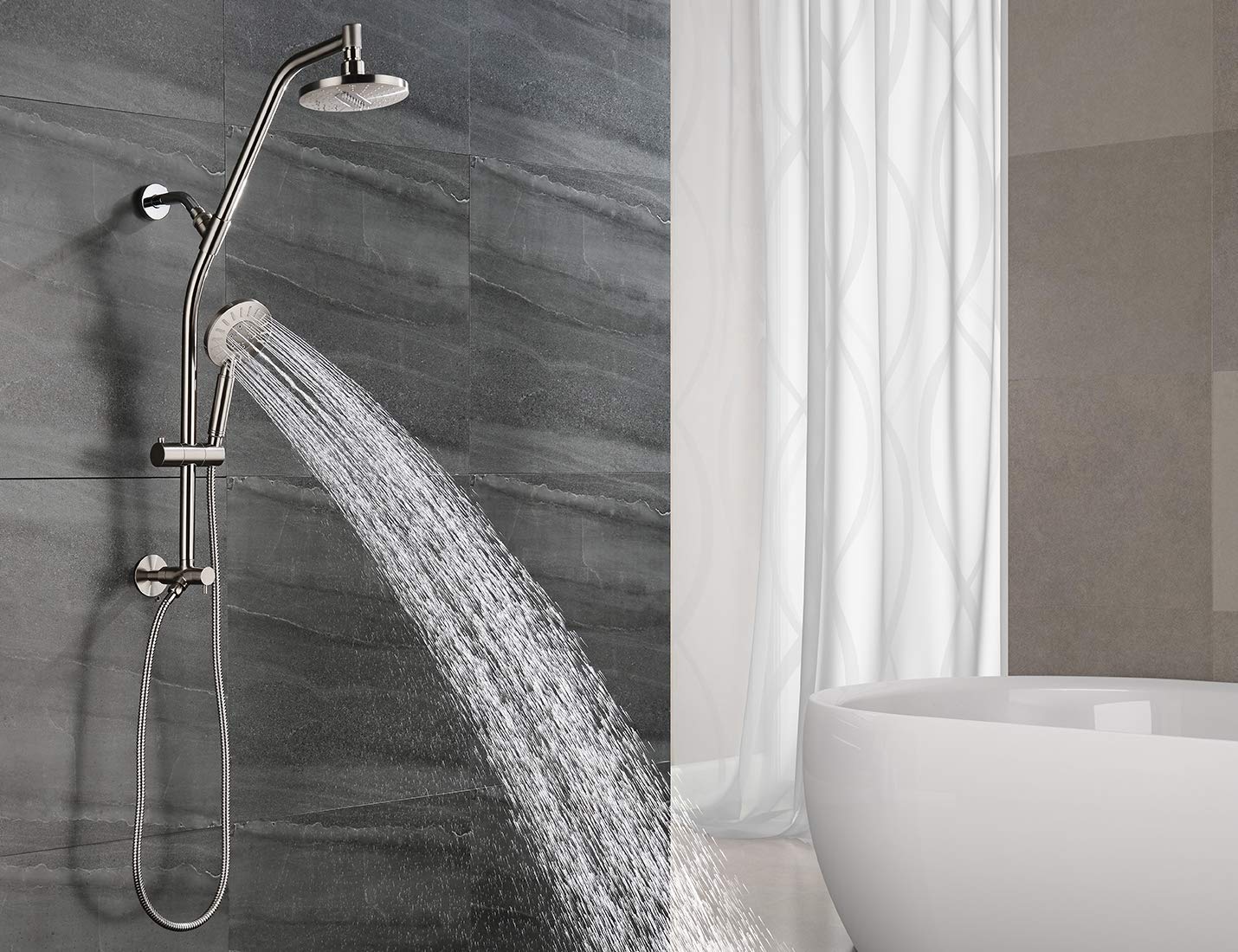 BRIGHT SHOWRS High Pressure Rain Shower Head Combo with Handheld Shower Head & 6 Inch Brass Shower Arm - Brushed Nickel Finish for Luxurious Bathroom Upgrade | Perfect for Spa-Like Experience and Modern Bathroom Renovation