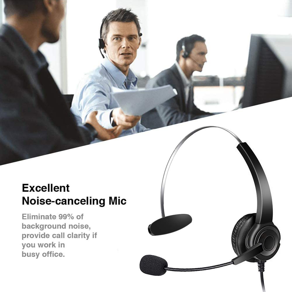 Noise Cancelling USB Headset with Microphone - 3.5mm Jack Computer Headphone for PC, Call Center & Gaming - Single Ear Headset with Audio Controls for Skype, Office Work & Online Meetings (Ideal for Remote Work & Customer Support)