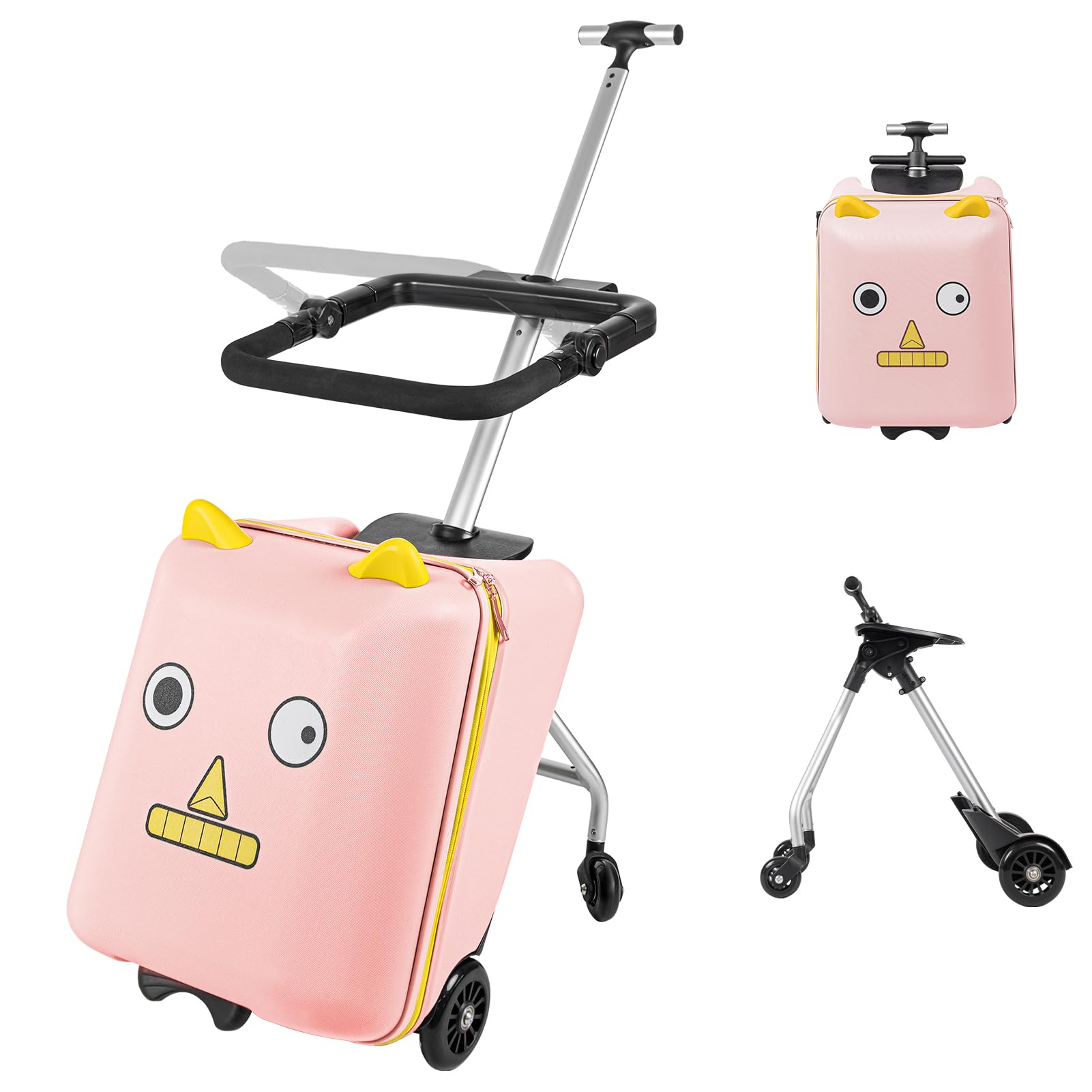 20'' Kids Ride-On Suitcase with Removable Stroller - Pink Carry-On Luggage with Child Seat & Wheels for Air Travel | Perfect for Family Vacations & Airport Adventures