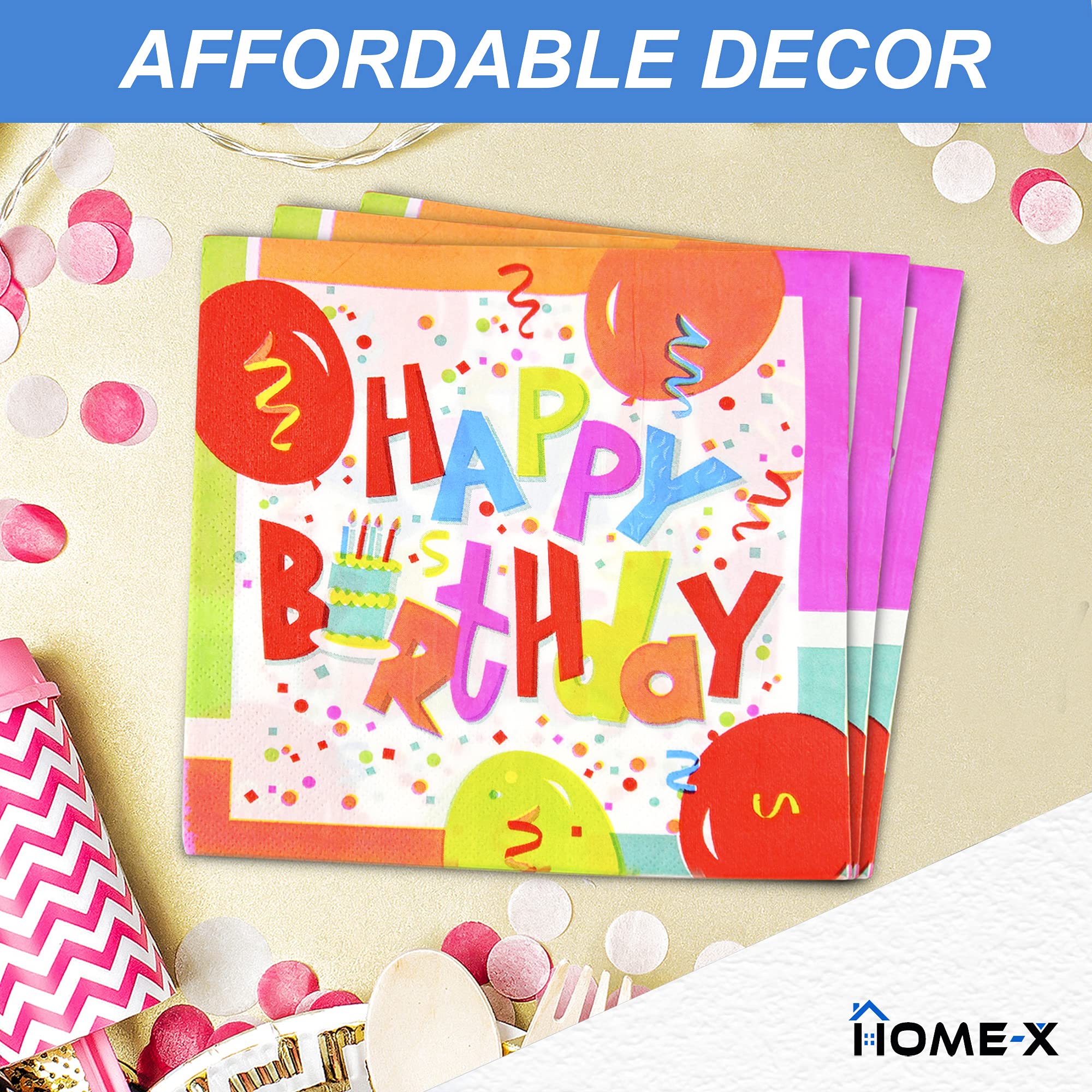 Happy Birthday Napkins - 48pc Confetti Paper Napkins for Birthday Party Decorations, Double Layer 6.5