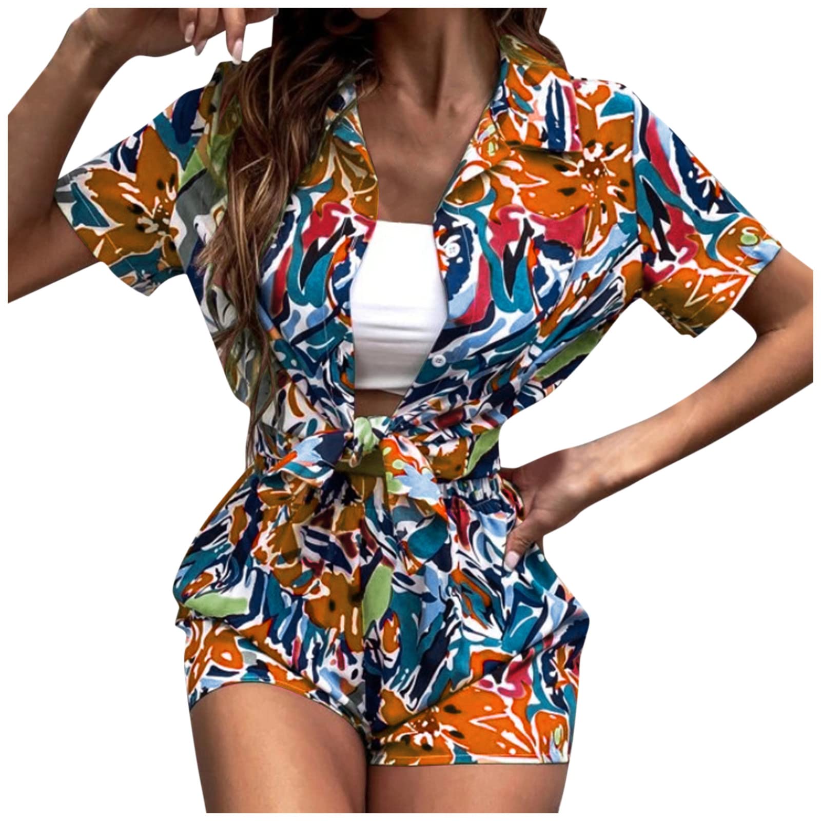 Women's 2 Piece Outfit - Floral Summer Beach Crop Top & High Slit Skirt Set | Sexy Rave, Disco & Maid Costume | Perfect for Pool Parties, Music Festivals & Nightclub Outfits