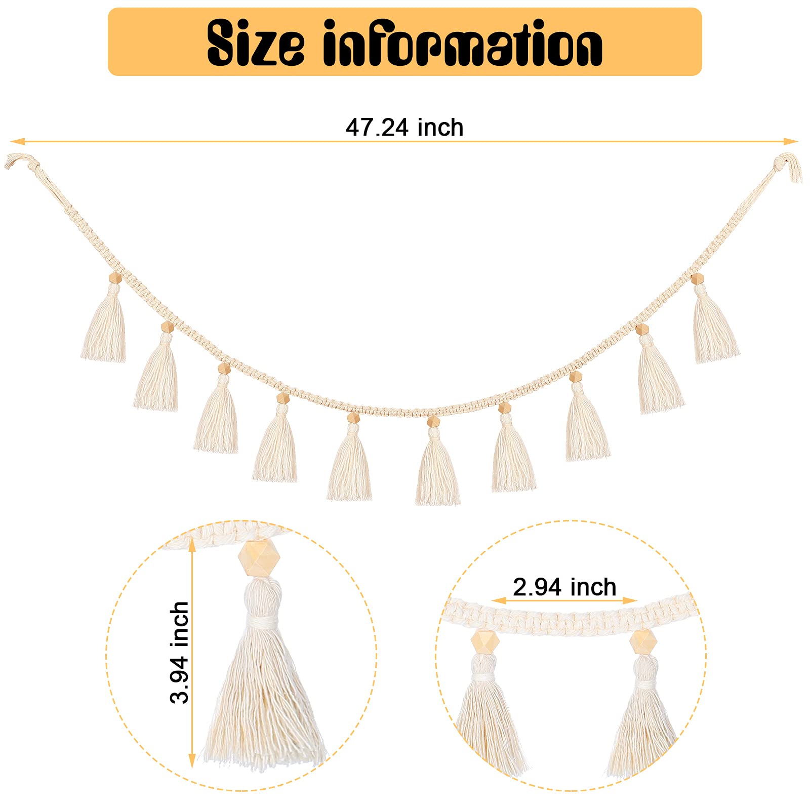Boho Macrame Tassel Garland - 4 Pack 47.2 Inch Hanging Decor for Classroom, Nursery, Birthday Party, Bedroom & Dorm | Perfect for Boho Chic Home Decor, Baby Showers & Wedding Backdrops