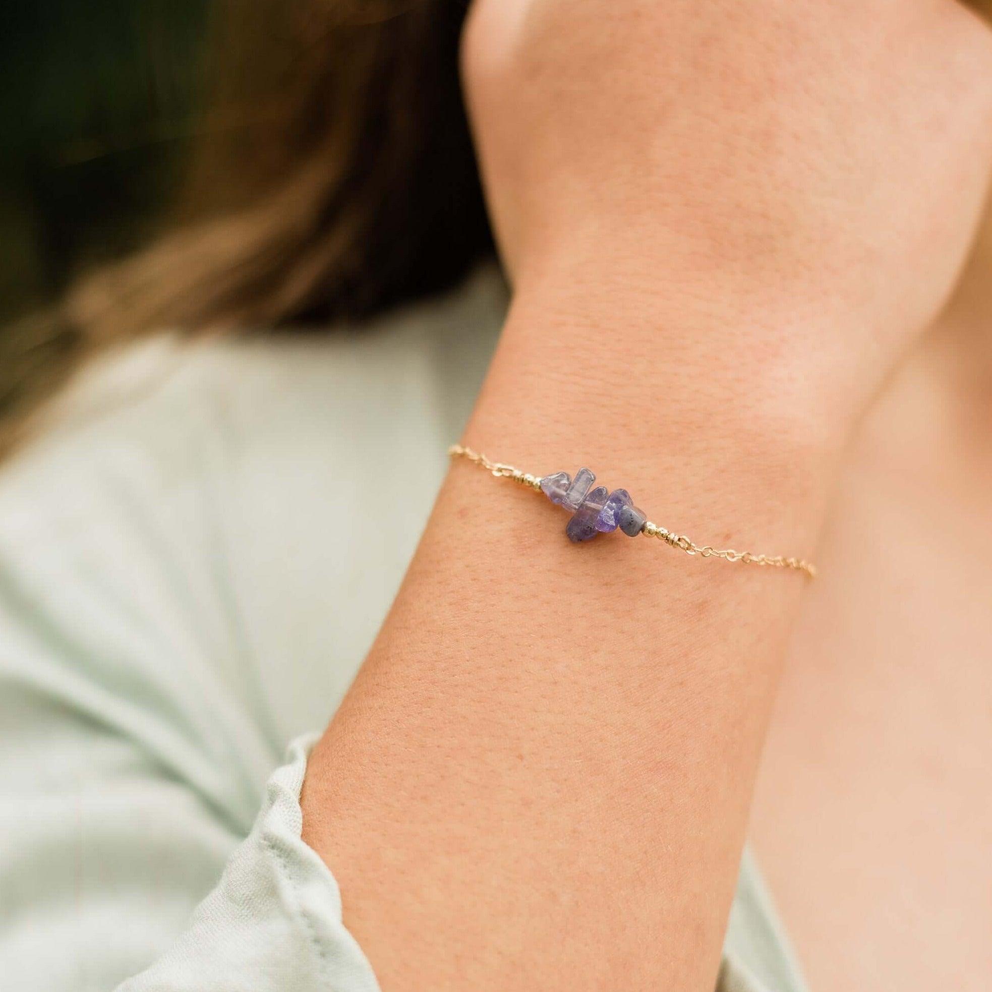 Natural Tanzanite Chip Bead Bar Bracelet for Women - Elegant Adjustable Crystal Jewelry for Daily Wear, Parties & Special Occasions
