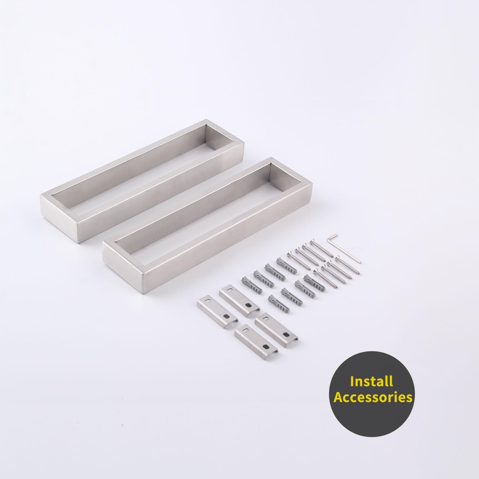 Modern Square Towel Holder - Brushed Stainless Steel Wall Mounted Towel Hanger & Ring Set (2 Pack) - Bathroom Accessories for Spa, Hotel & Home Decor - HG1716-2LS