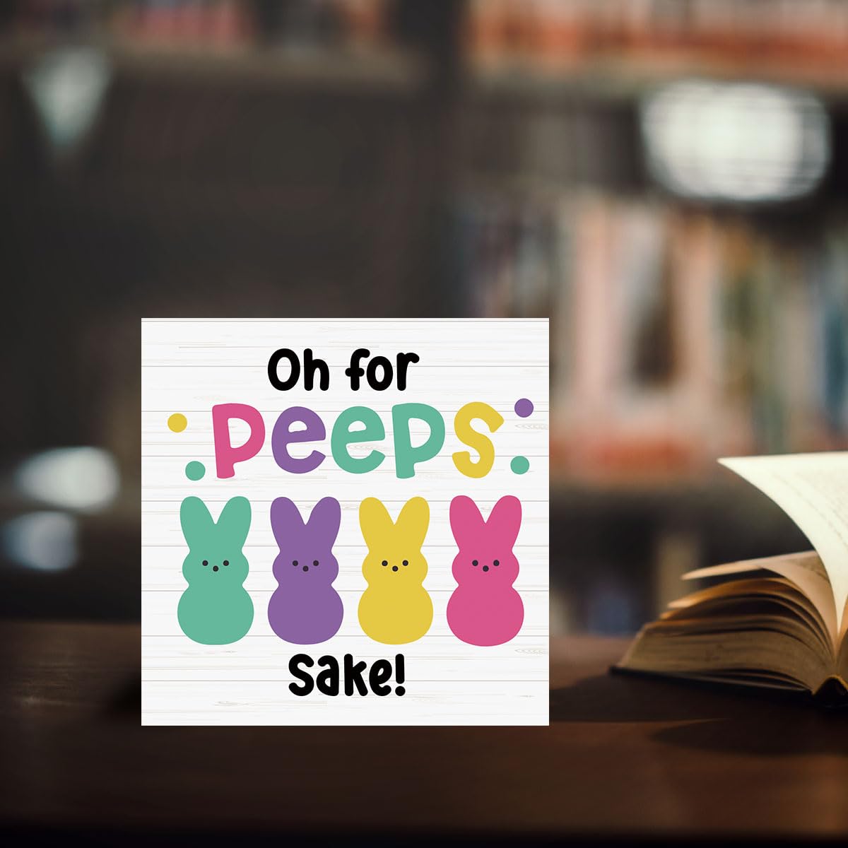 Funny Easter Bunny Wooden Box Sign - Cute Easter Decor for Desk, Home, Farmhouse, Kitchen & Bathroom - Perfect Easter Gift & Shelf Decoration - Great for Peeps Shake Sign & Holiday Table Display