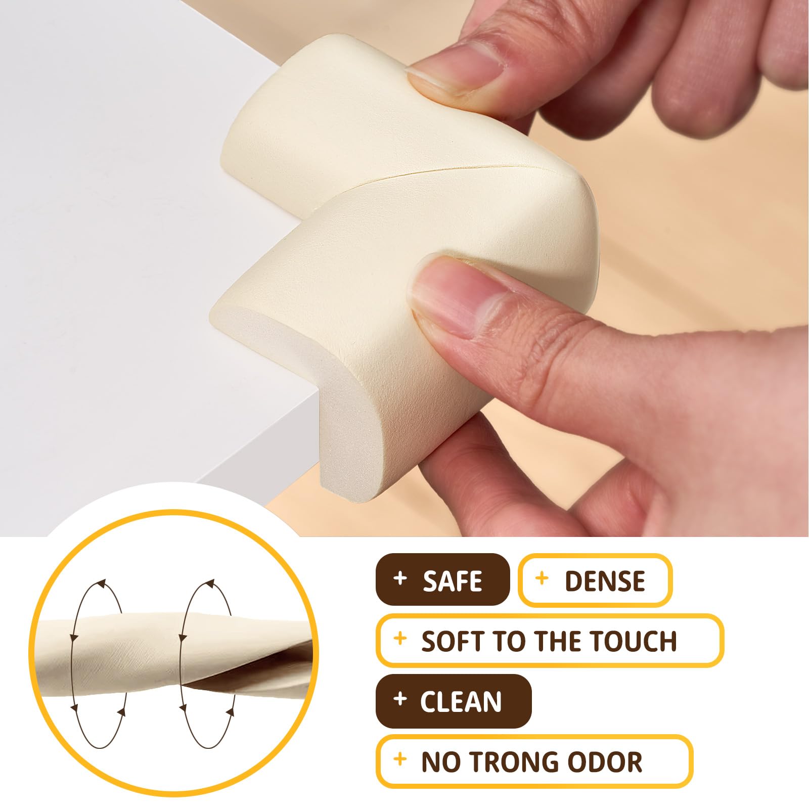 4-Pack Heavy Duty NBR Rubber Foam Edge Corner Protectors - Baby Proofing Safety Bumpers for Furniture & Fireplace (Off-White) - Childproofing Solution for Sharp Corners in Living Room, Nursery & Office