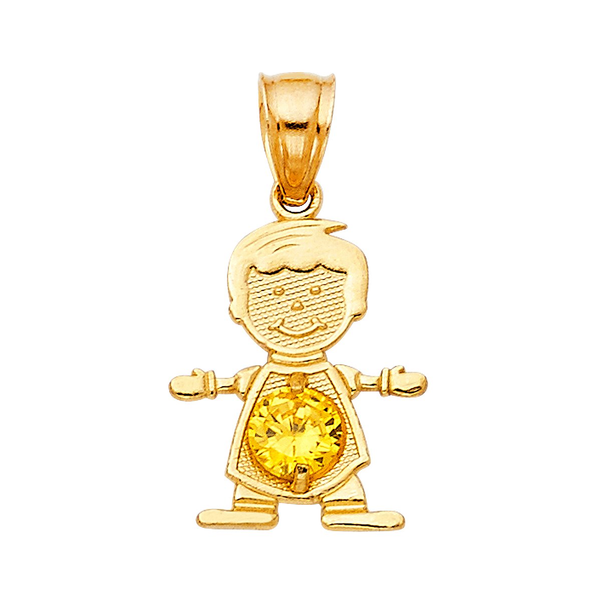 14K Real Yellow Gold Birthstone Charm Boy Pendant for Kids | Personalized Jewelry Gift for Son, Grandson, Nephew | Birthday, Baptism, Christmas & Special Occasion Present