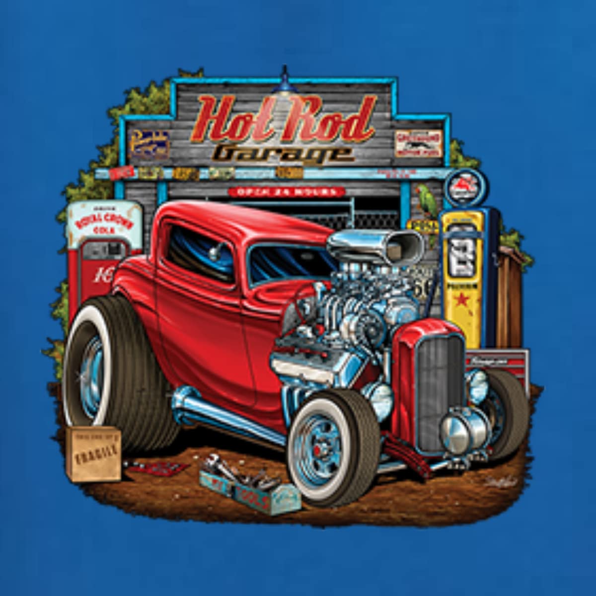Vintage Hot Rod Old Garage Cars and Trucks Graphic Long Sleeve T-Shirt for Women - Retro Car Enthusiast Tee, Motorcycle Lover Gift, Casual Streetwear Outfit