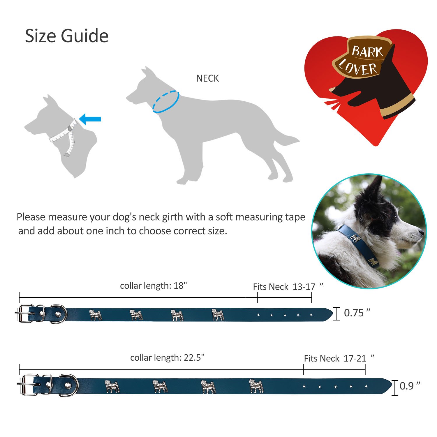 Genuine Leather Studded Dog Collar - Soft & Comfortable Pet Collar for Medium, Large & XL Dogs - Adjustable & Durable for Walking, Training & Outdoor Adventures (Blue, Size M)