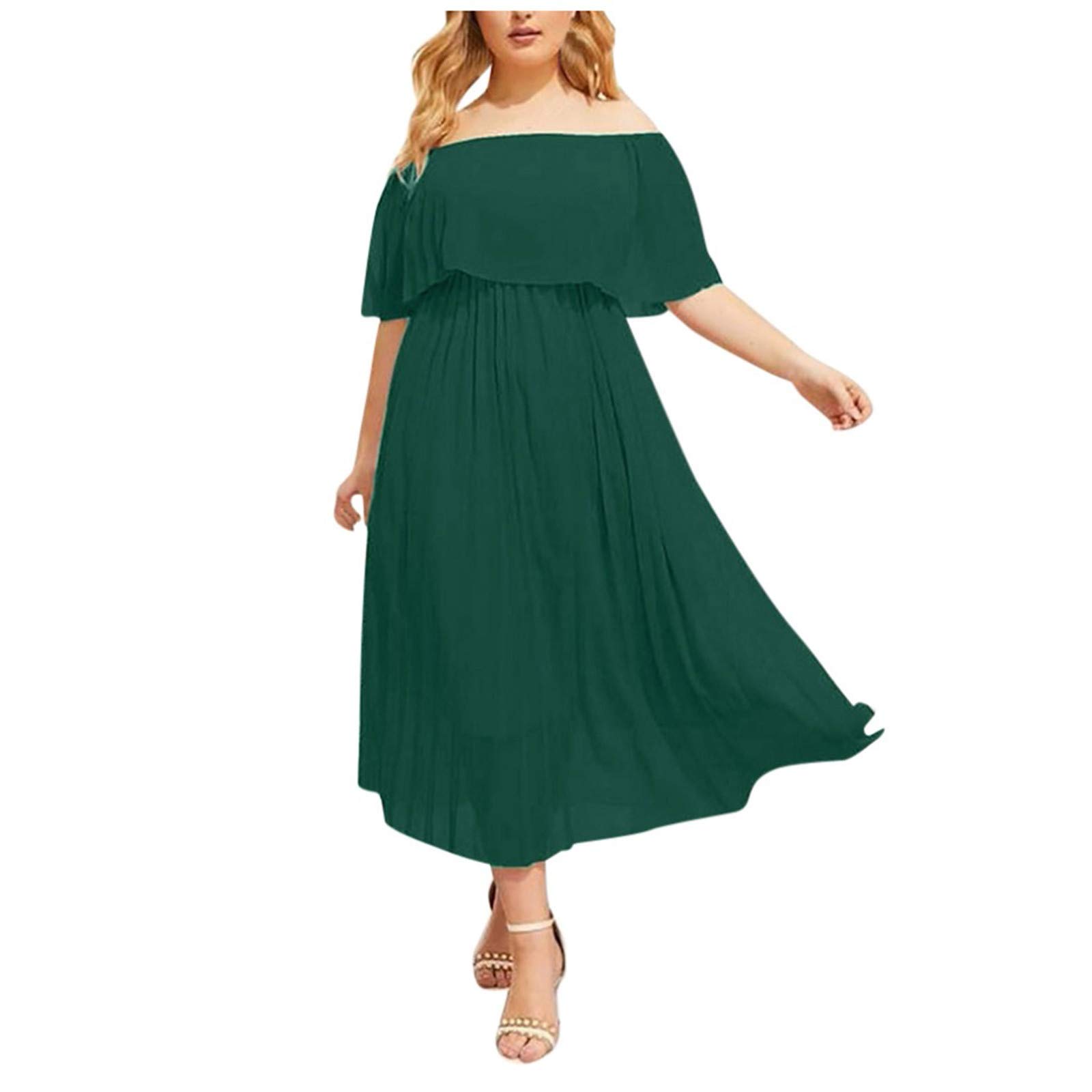 Women's Summer Casual Dress - Flowy Off Shoulder Ruffle Sundress for Spring & Birthday | Plus Size Beachwear, Vacation Outfit & Daytime Date Night Dress
