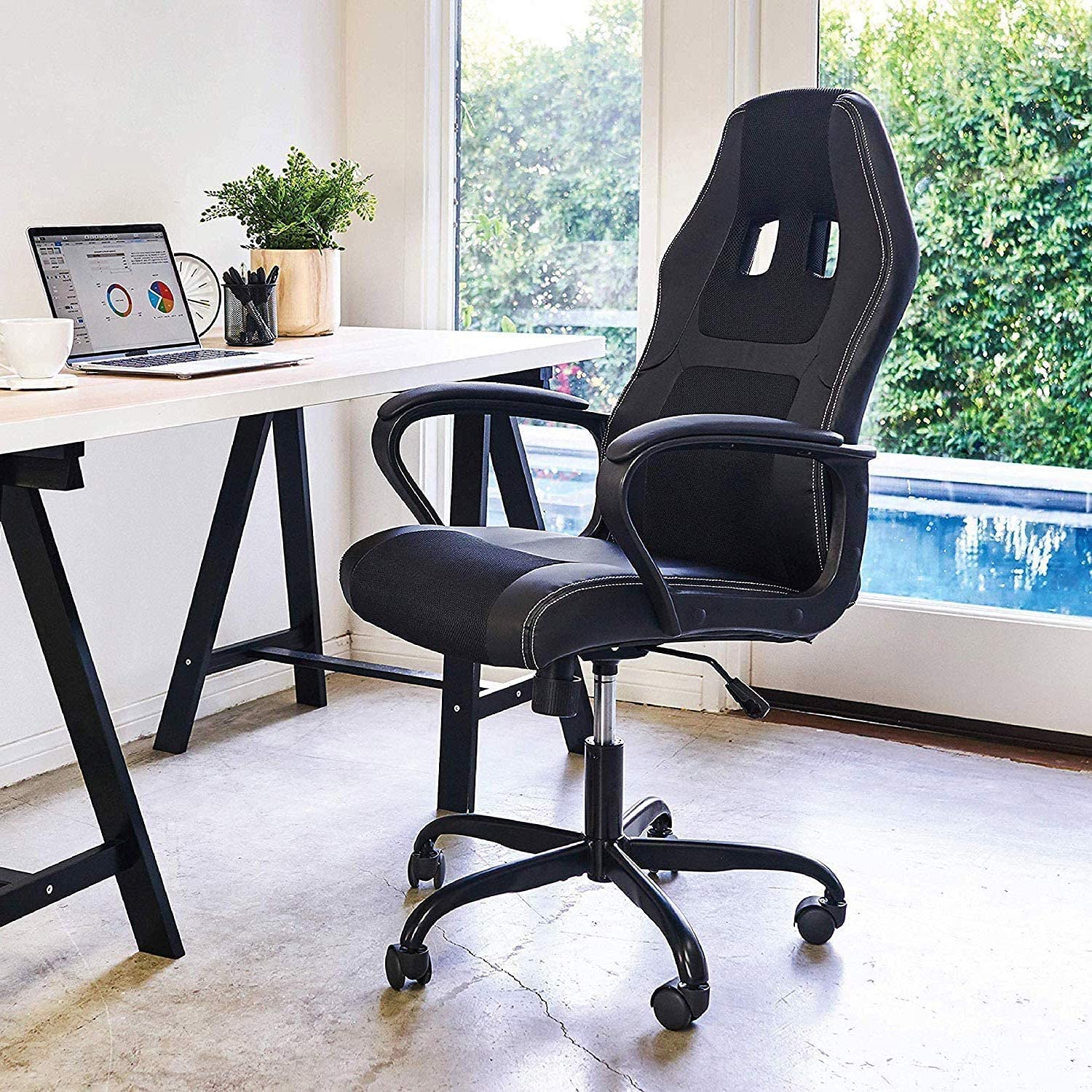 Premium Ergonomic Gaming Chair - Heavy Duty PC & Office Chair with Lumbar Support, Flip-Up Arms & Adjustable Height - Black Racing Style Swivel Rolling Chair for Home Office, Gaming Setup & Workstation