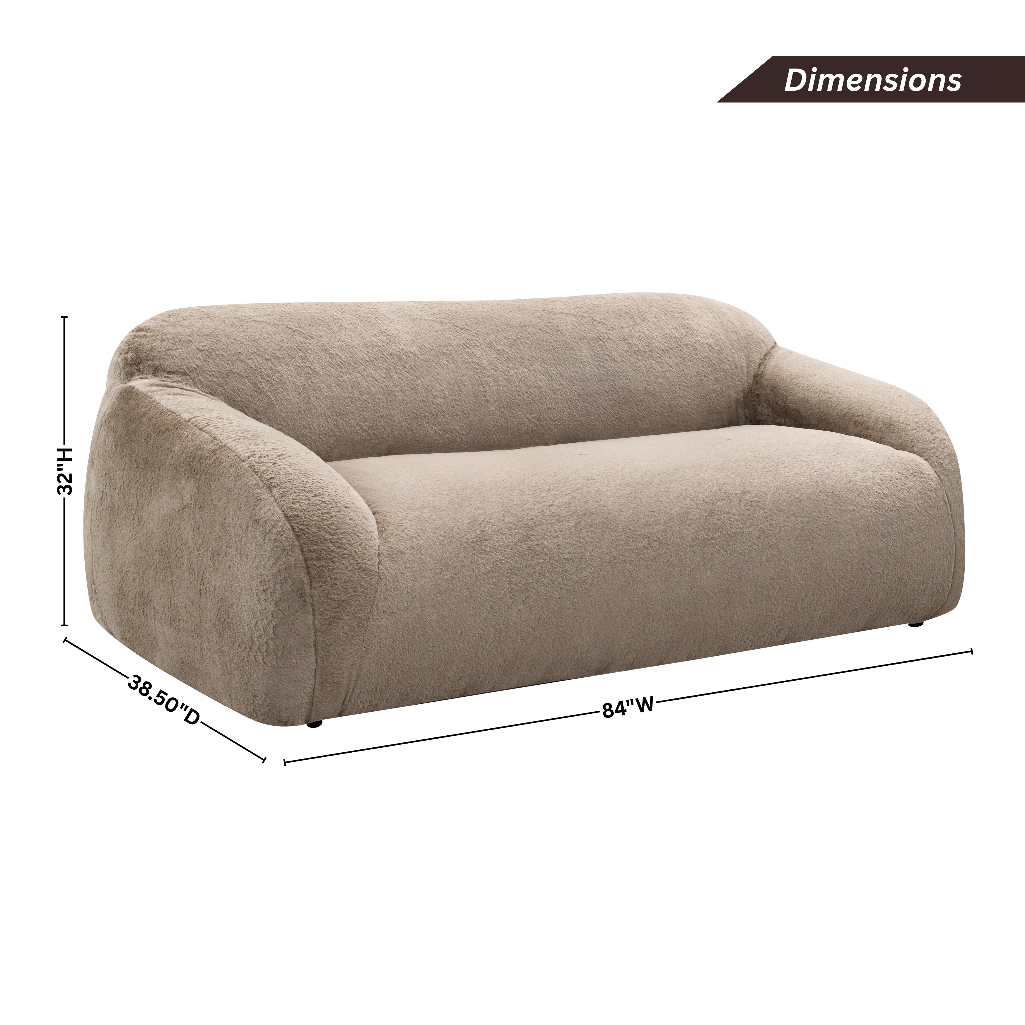 Roundhill Furniture Adell Polar Bear Faux Fur Upholstered Sofa - Luxurious White Plush Fabric Living Room Couch for Cozy Home & Winter Decor