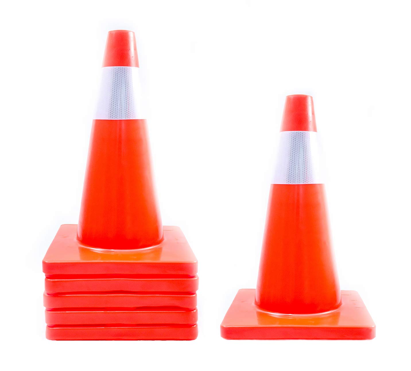 6 Pack 18-Inch Orange Traffic Safety Cones - Flexible PVC Construction with Reflective Collars for Parking, Construction & Road Safety | Perfect for Events, School Zones & Emergency Marking