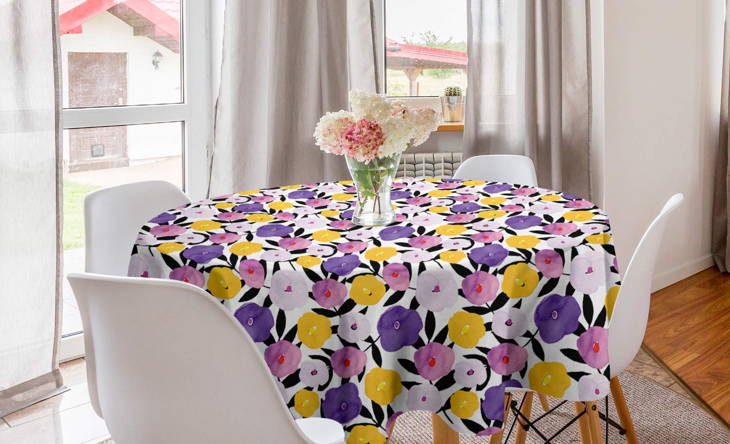Ambesonne Watercolor Flowers Round Tablecloth - 60