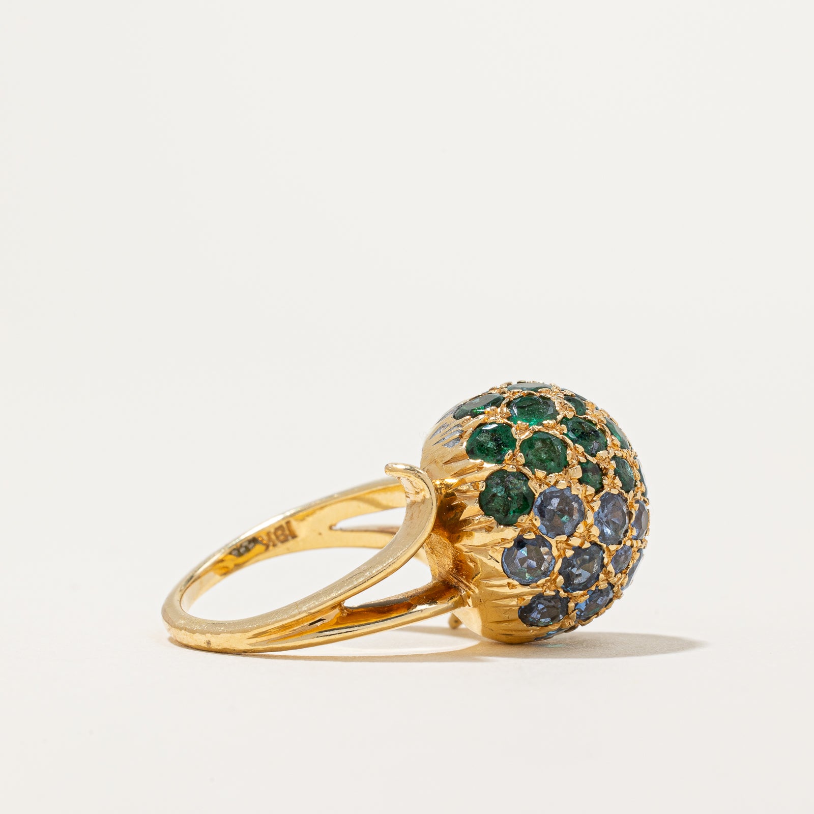 Emerald & Sapphire Dome Ring - 3.20ctw Gemstone Jewelry, Size 4.75, Elegant Statement Ring for Women | Perfect for Weddings, Anniversaries & Special Occasions
