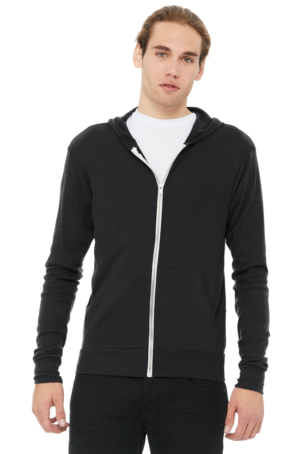 Bella Canvas Unisex Triblend Full Zip Lightweight Hoodie - Soft & Comfortable Pullover Sweatshirt for Men & Women - Perfect for Casual Wear, Gym, and Outdoor Activities - Solid Dark Grey