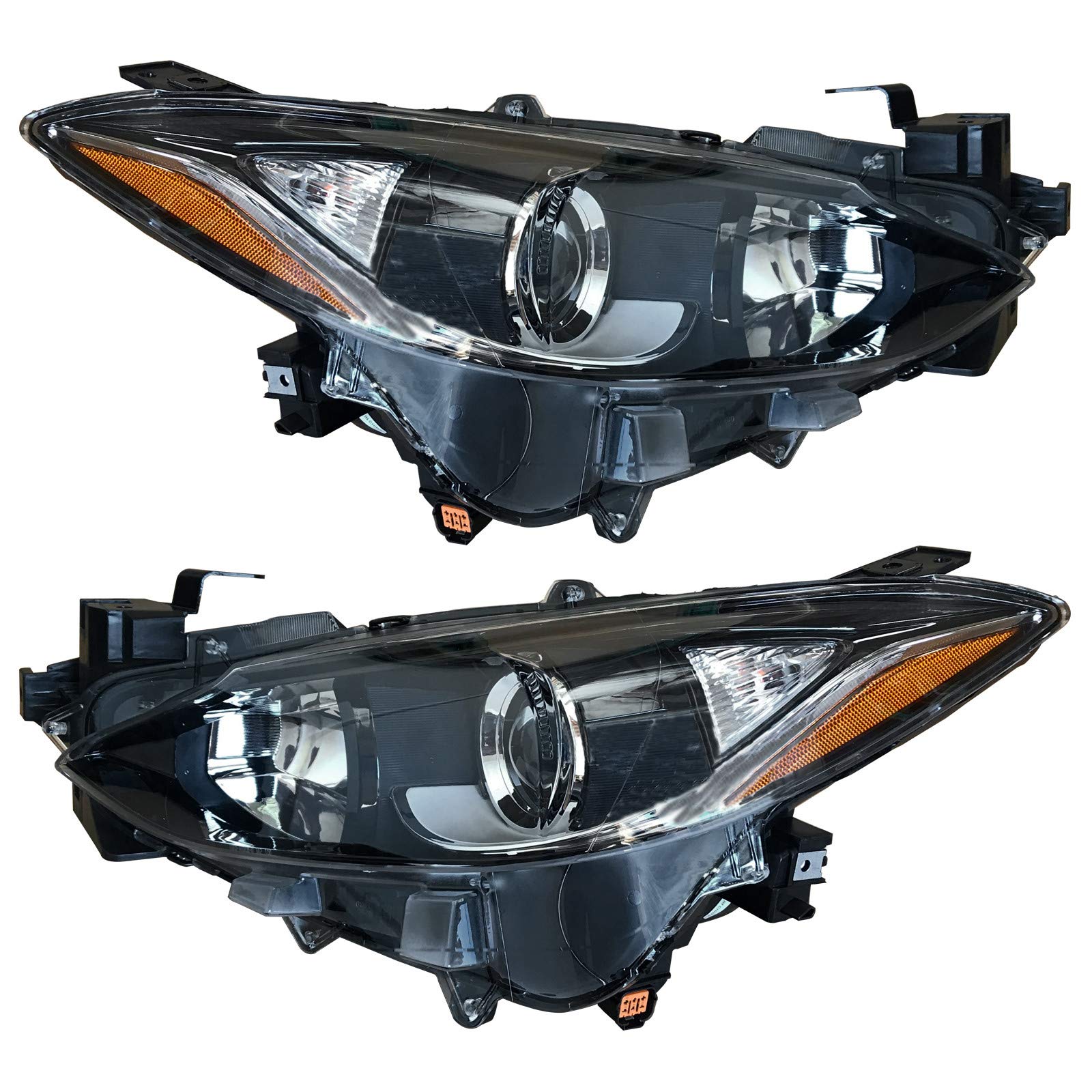 High-Performance Aftermarket Halogen Projector Headlights Assembly Set - Compatible with 2014-2016 Mazda 3 (Replaces MA2502144 & MA2503144) - Driver & Passenger Side Pair - Enhanced Night Visibility for Safer Driving