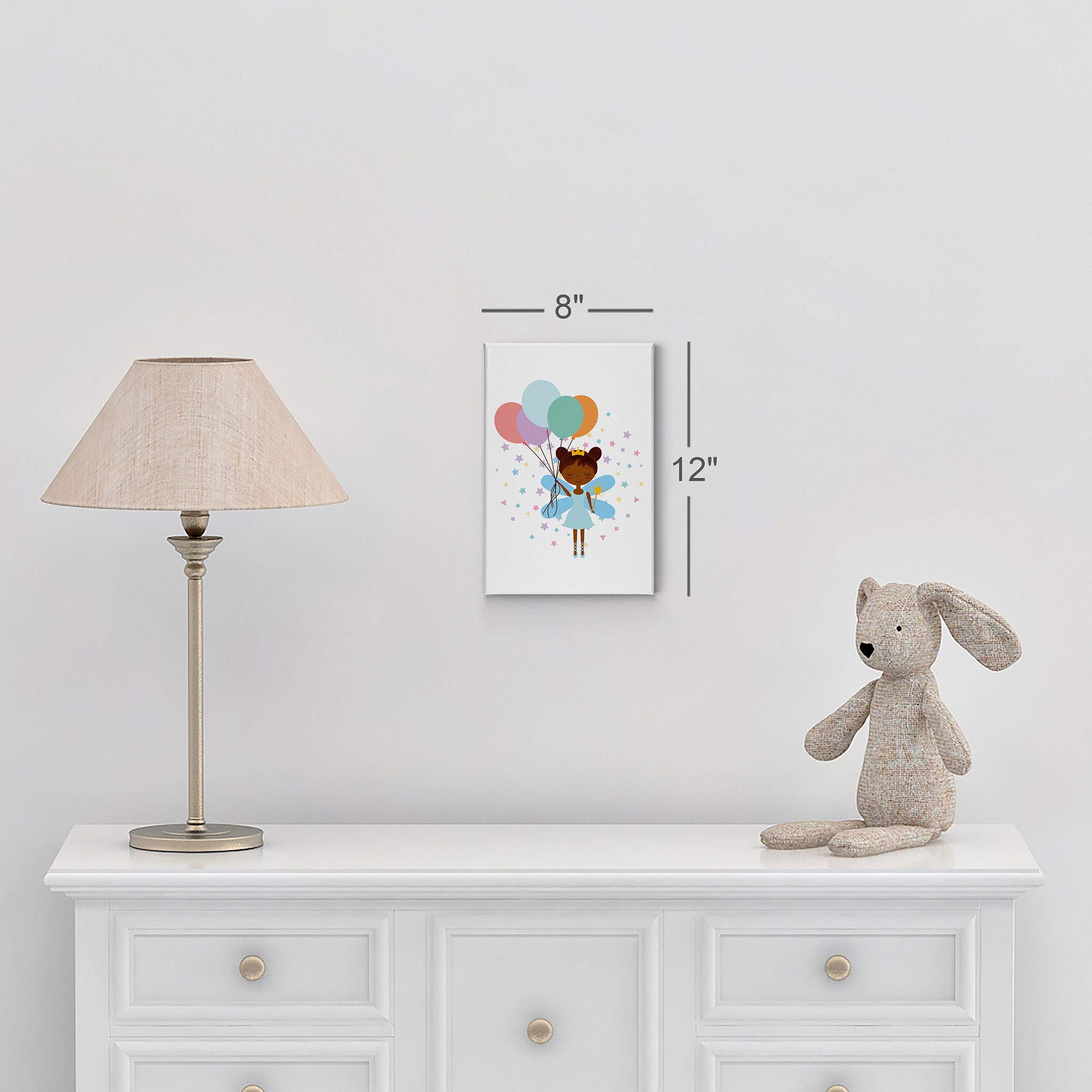 African American Fairy Girl with Balloons Canvas Print - Smile Art Design Wall Art for Kids Room, Nursery & Baby Room Decor - 40x30 Inch Ready to Hang Made in USA | Perfect for Birthday Gifts, Bedroom Wall Decor & Playroom Art
