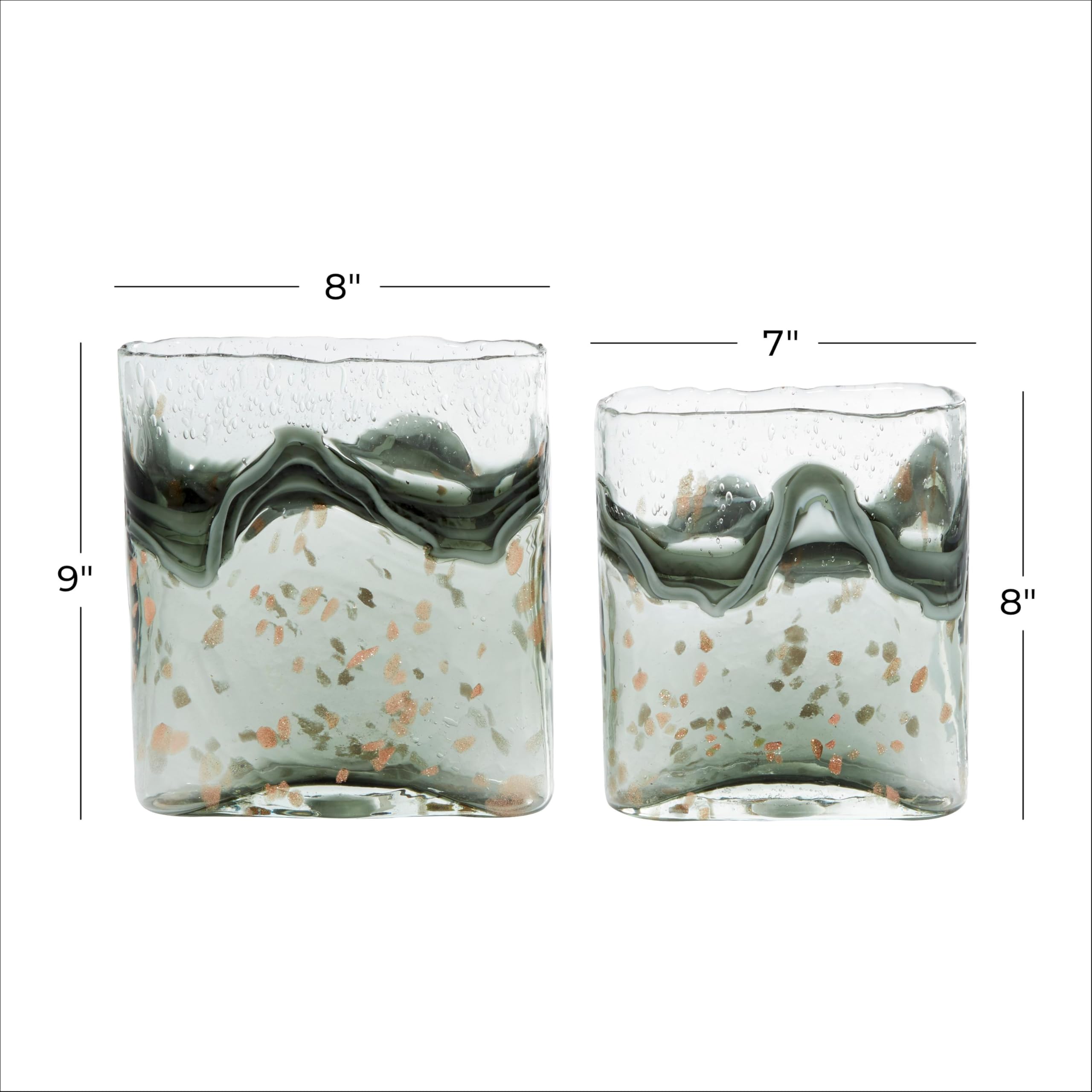 Deco 79 Handmade Glass Vase Set of 2 - Speckled Wave Design Blown Centerpiece Vases for Home Decor (9