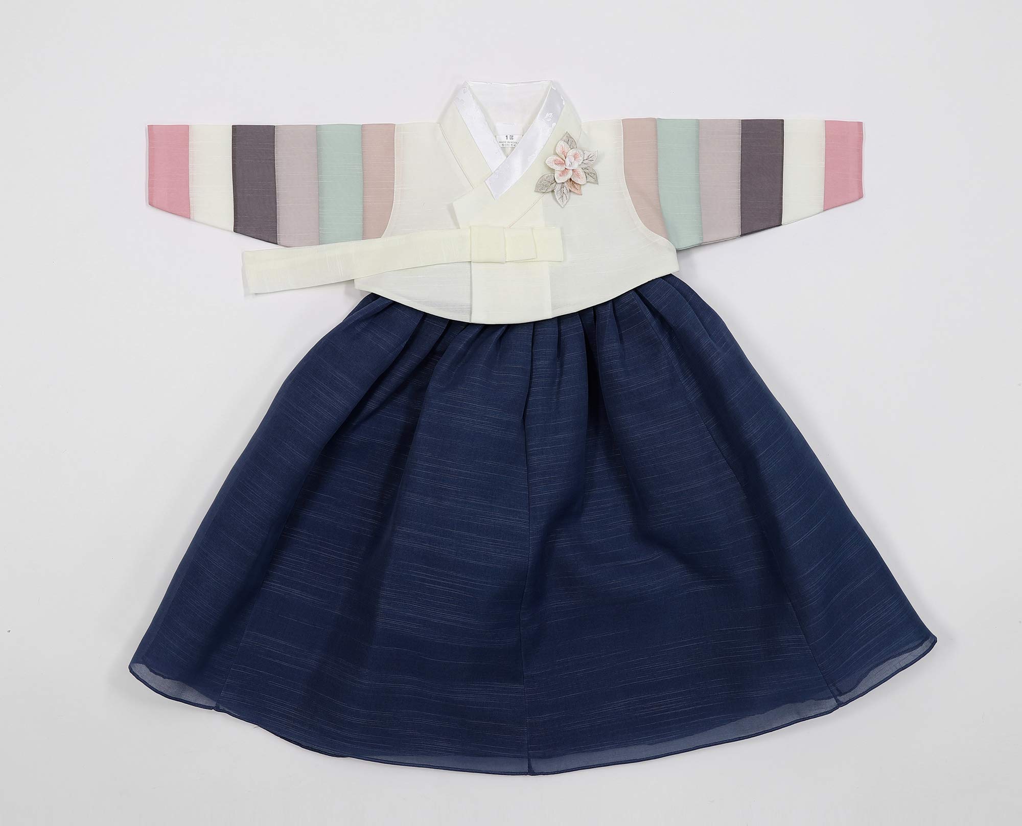 Korean Hanbok Dress for Baby Girl - Traditional Korean First Birthday Outfit, 100th Day Celebration, Ivory & Navy, Sizes 1-15 Years | Perfect for Doljanchi, Cultural Events & Photoshoots