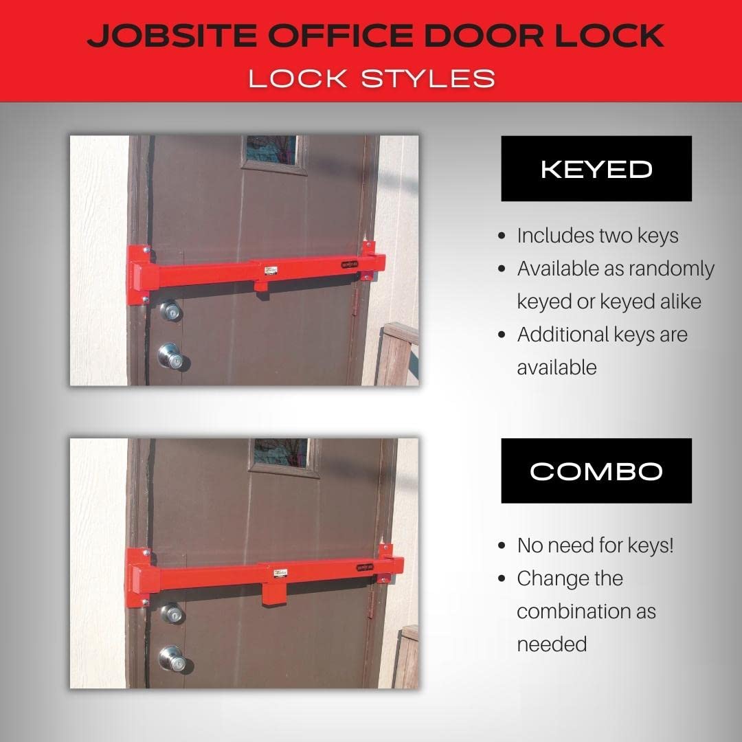 JODL Steel Job Site Door Lock - Heavy Duty Universal Theft Protection Security Bar Lock for Office Trailers, Warehouse & Exterior Doors - Adjustable Red Security Equipment (Perfect for Construction Sites, Storage Facilities & Temporary Buildings)