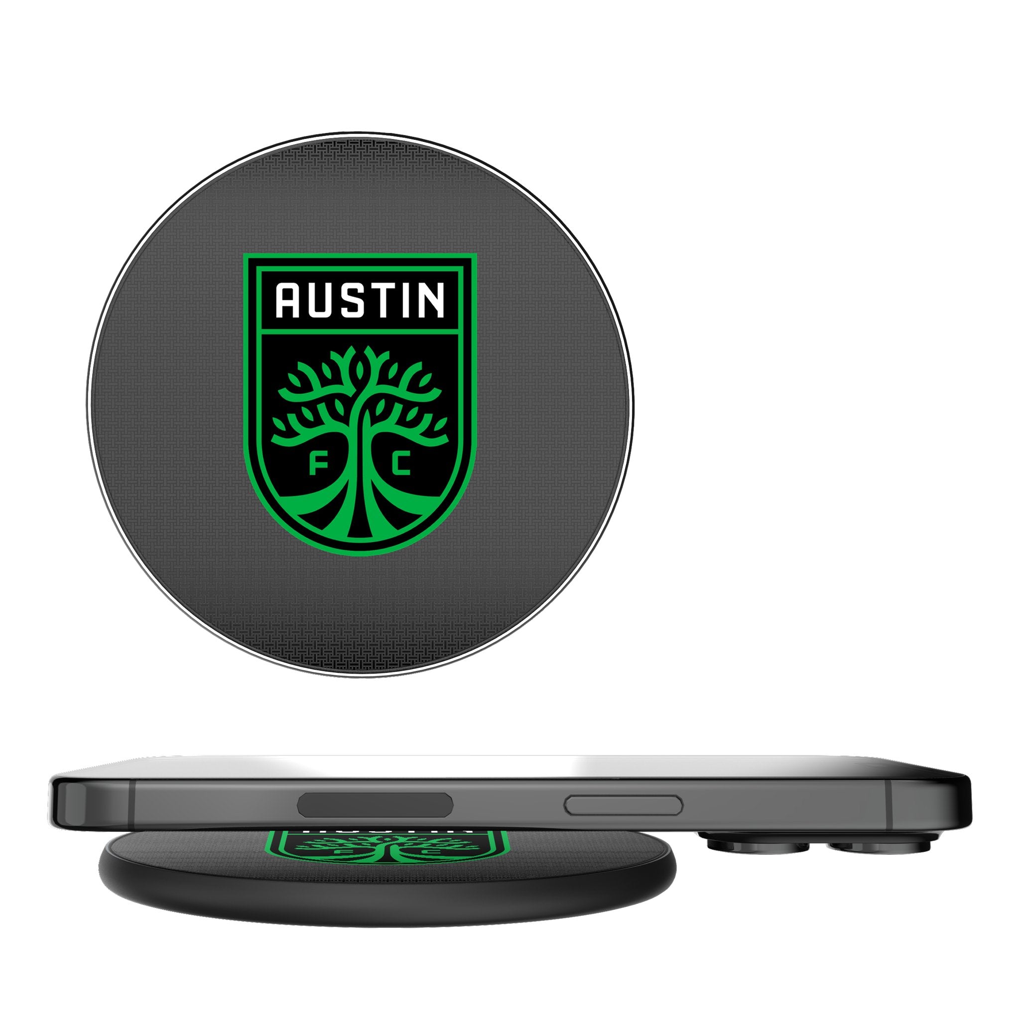 Austin FC Linen 15W Fast Wireless Charger - Qi Certified Phone Charging Pad for iPhone, Samsung, AirPods - Perfect for Home, Office & Nightstand Use
