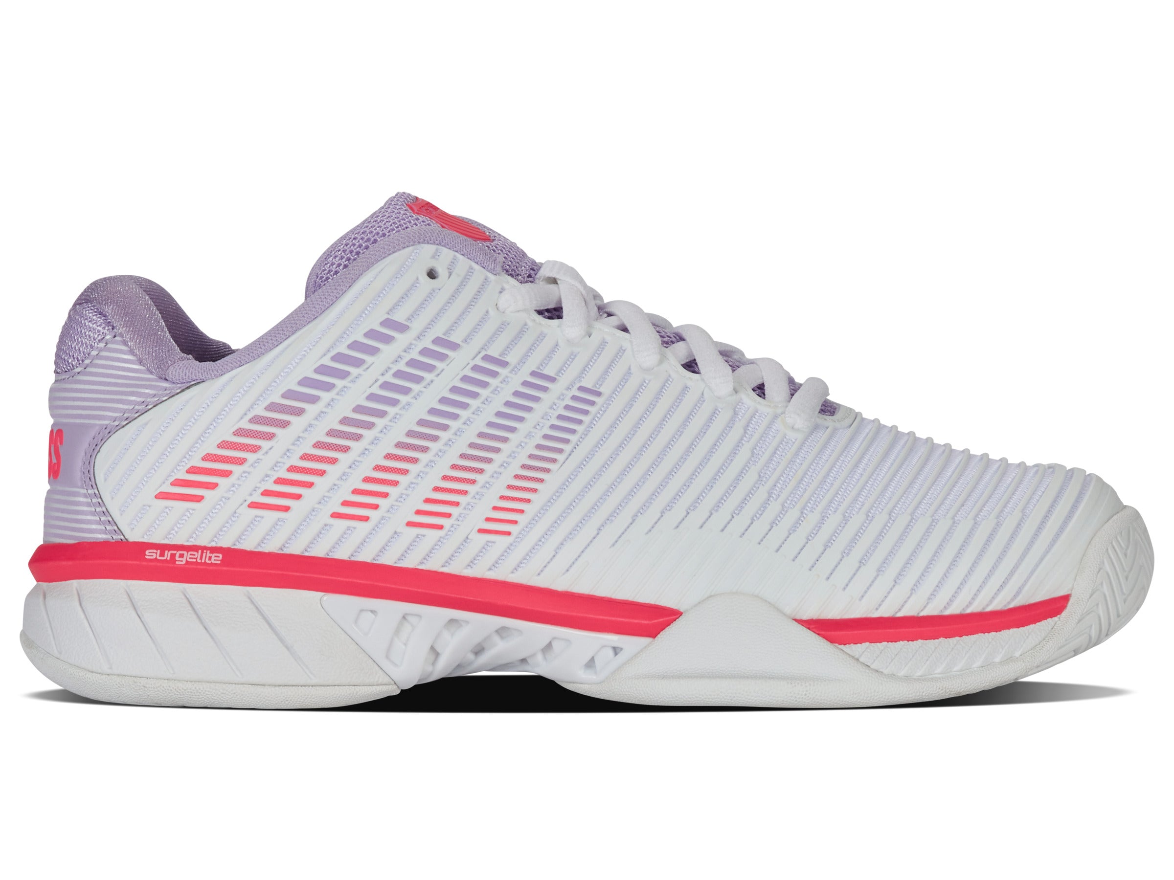 Hypercourt Express 2 Wide Women's Tennis Shoes - White/Orchid Petal/Neon Blaze | Lightweight & Breathable for Court Performance | Perfect for Competitive Matches & Training Sessions