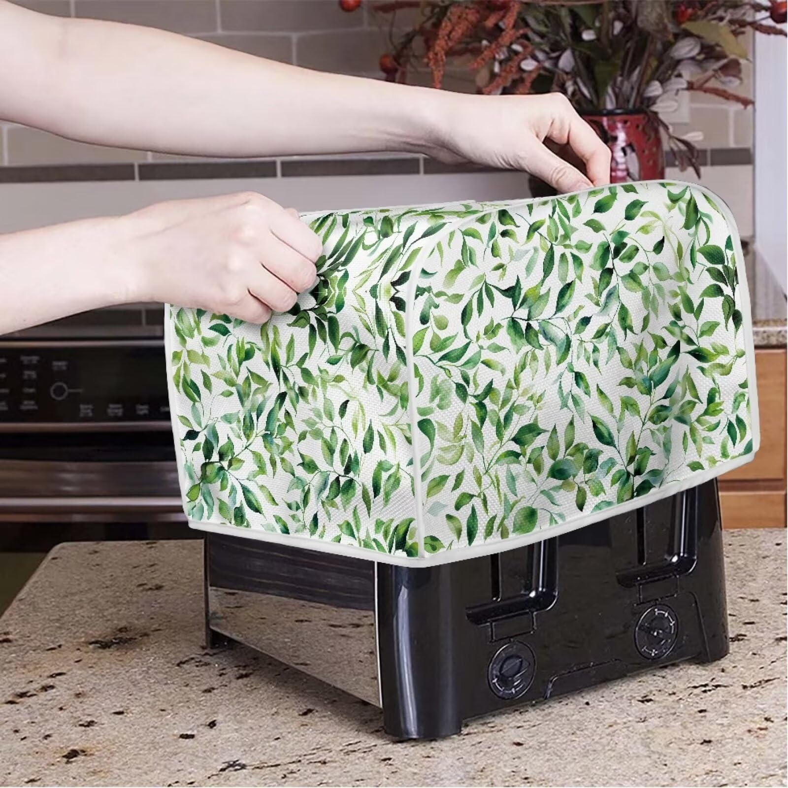 4 Slice Toaster Cover - Universal Fit for Most Standard Toasters, Dustproof & Stain-Resistant Kitchen Bakeware Protector (Leaf Green) - Keep Your Toaster Clean for Breakfast, Baking & Kitchen Use