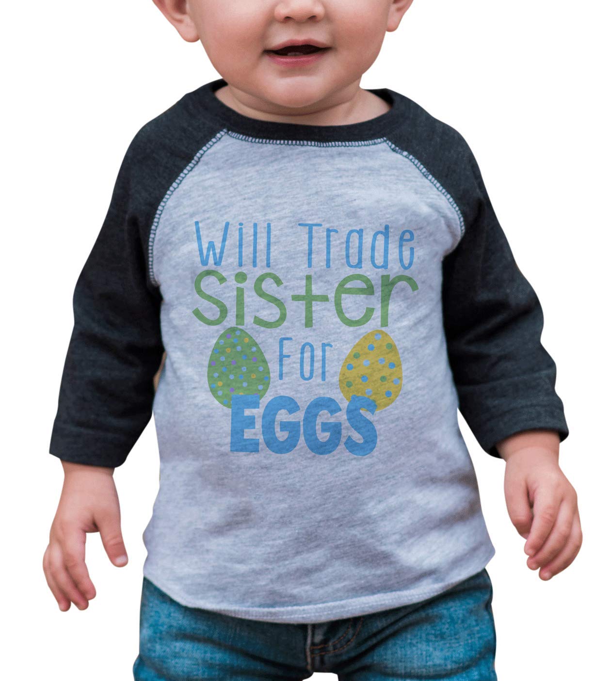 7 Ate 9 Apparel Kids Funny Brother Easter Grey Raglan T-Shirt - Cute Sibling Matching Outfit for Easter Photos & Family Gatherings