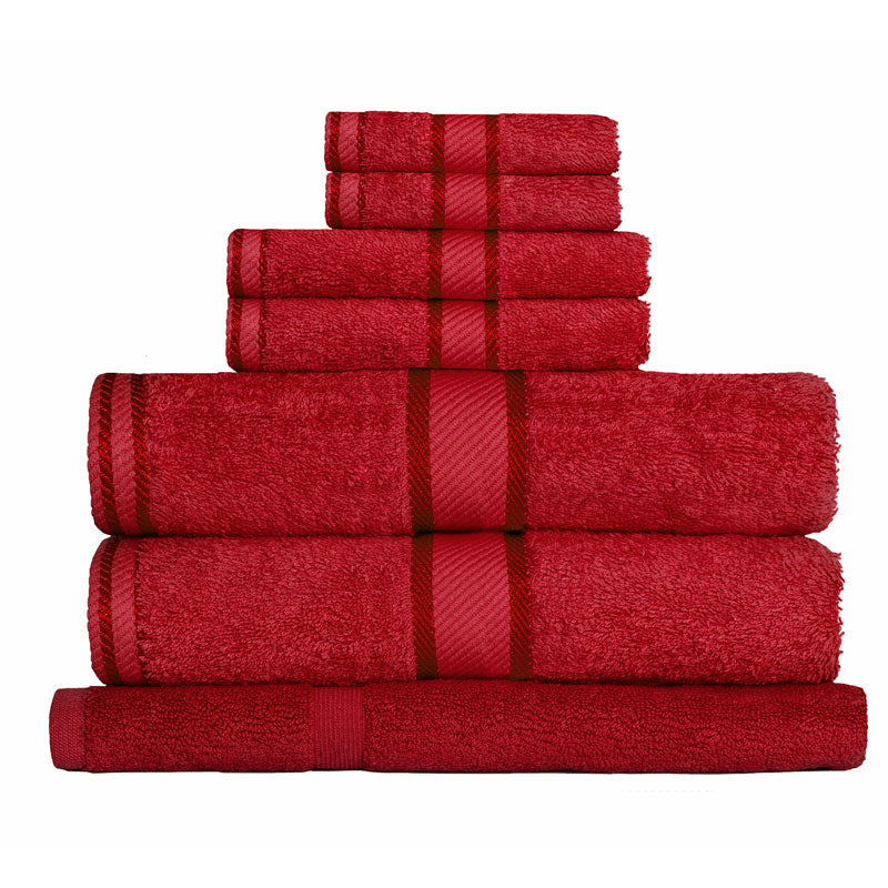 Premium 100% Cotton Bath Towel Set - Soft & Absorbent 7-Piece Set (Red) for Spa, Bathroom & Beach Use