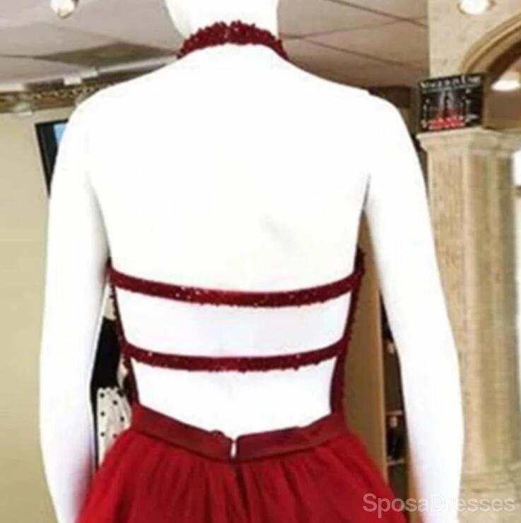 Elegant Dark Red Tulle Halter Homecoming Dress with Short Hem - Perfect for Prom, Party & Special Occasions | CM834