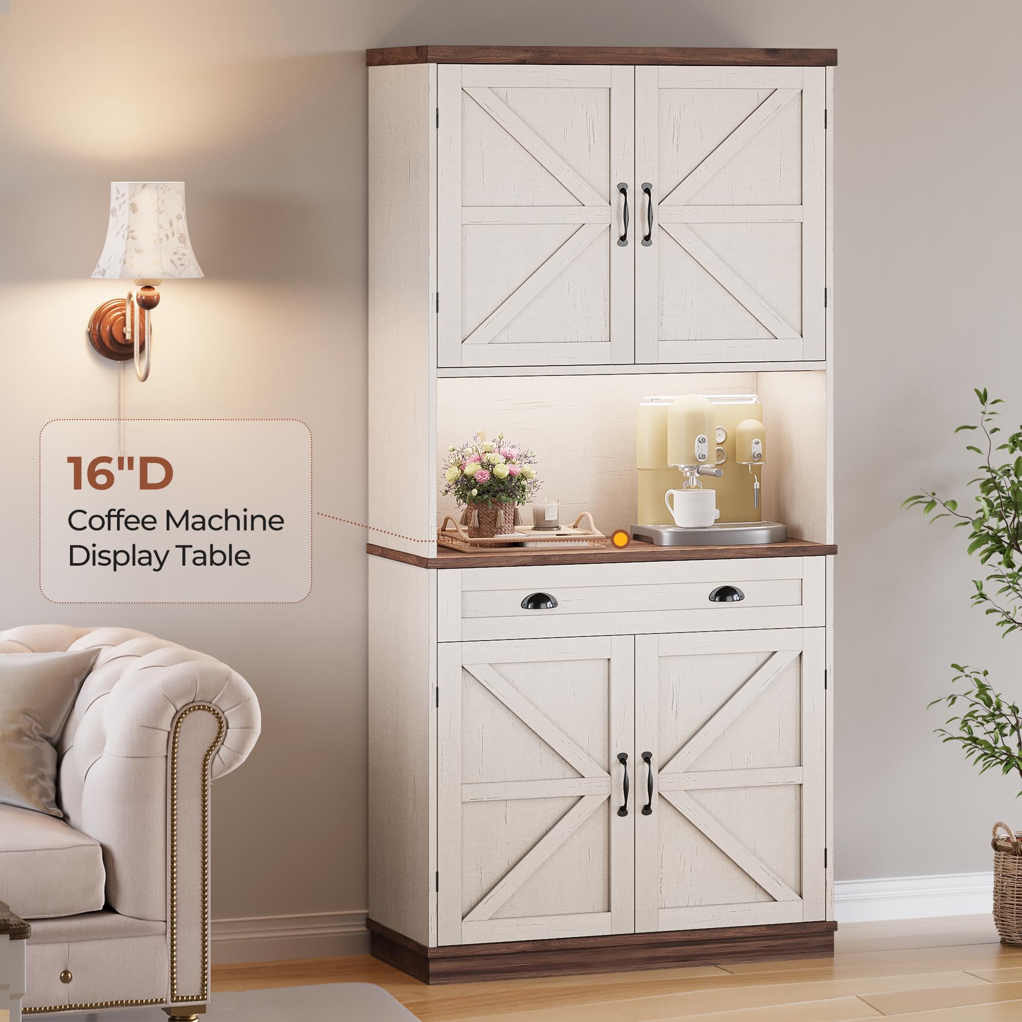 Farmhouse Style Kitchen Pantry Cabinet with Work Table - 72.6