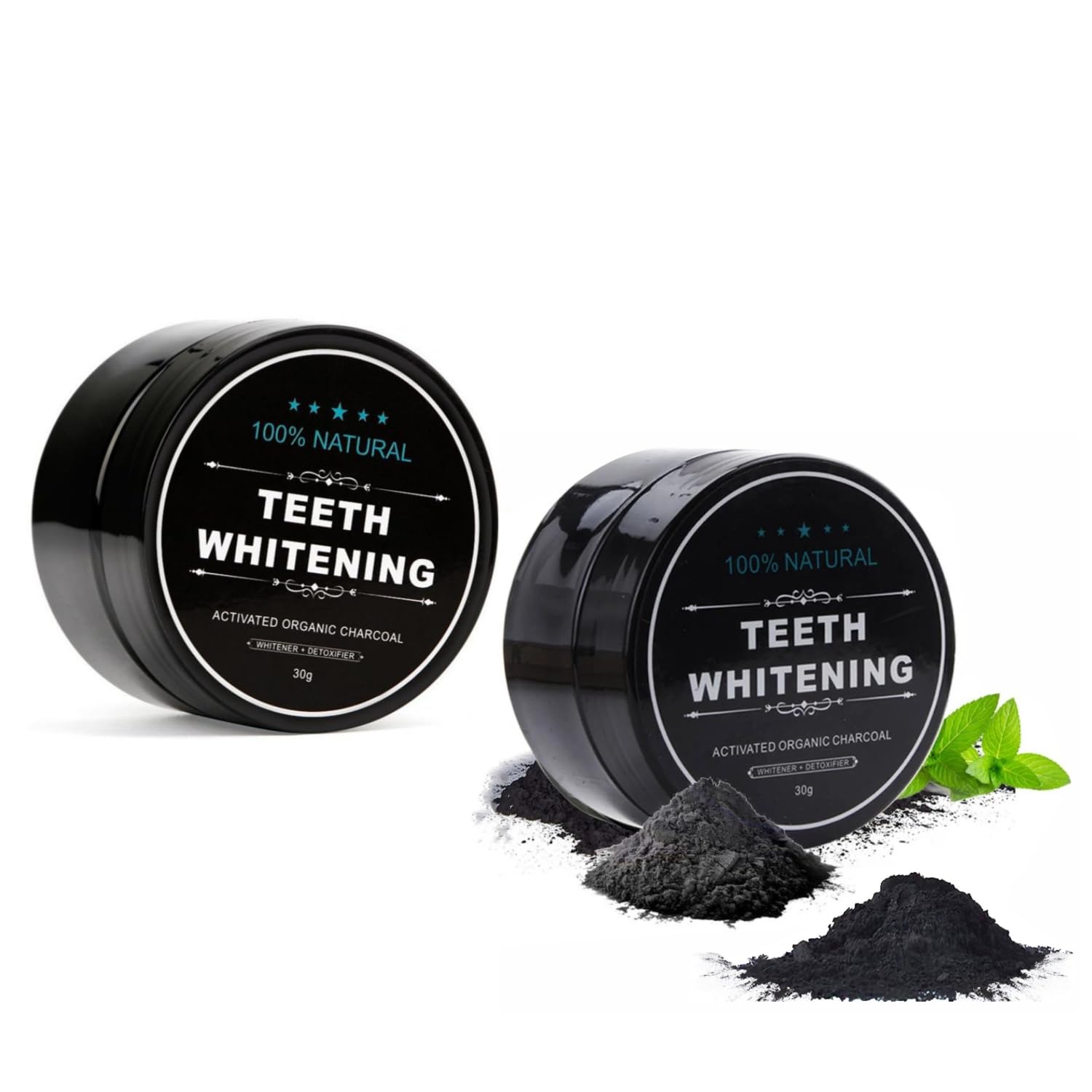 2-Pack Activated Charcoal Teeth Whitening Powder - Natural & Organic Coconut Toothpaste Alternative for Oral Care - Chemical-Free Dental Hygiene Solution for Brighter Smile - Perfect for Daily Use, Travel & Sensitive Teeth