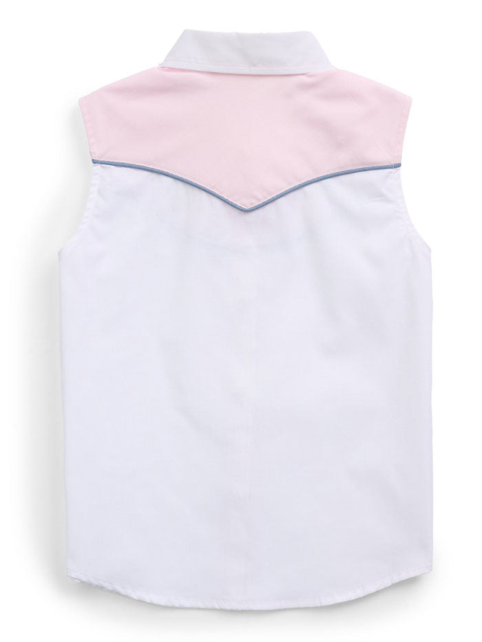 Ely Cattleman 525004 WH Girls Floral Embroidery Sleeveless Shirt - White & Pink Summer Top for Casual Wear, Outdoor Activities & Special Occasions