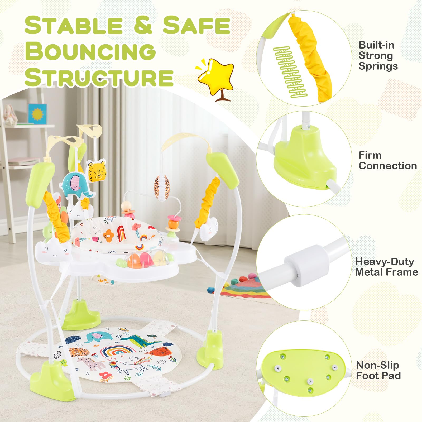 BABY JOY Baby Jumpers & Bouncers - 360° Rotating Activity Center with Music, Lights & Sounds | 5 Adjustable Heights for Infants 6-12 Months | Perfect for Playtime, Learning & Motor Skill Development