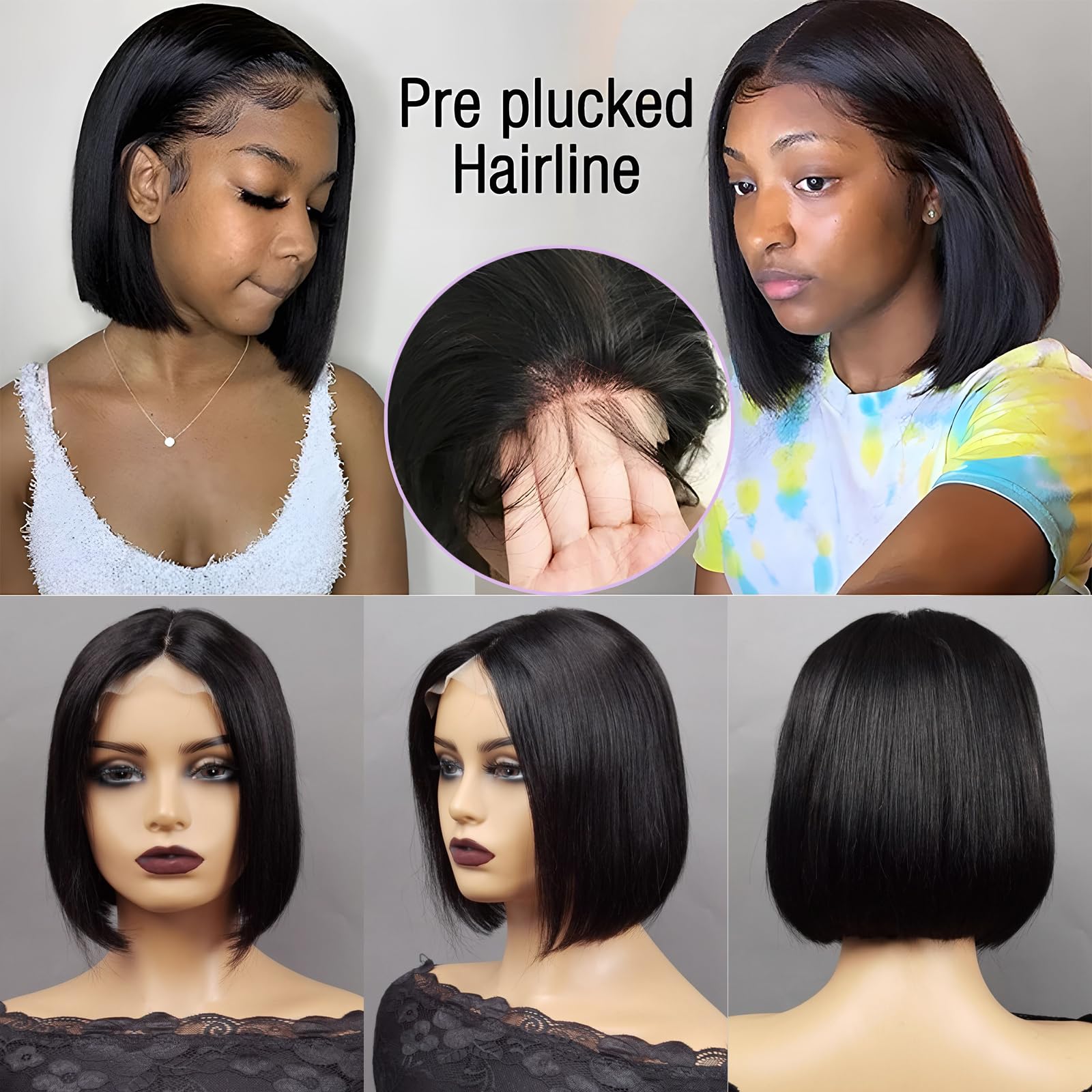 SIYUSI 13x4 HD Lace Front Glueless Bob Wig - 100% Human Hair Short Straight Bob Wigs for Black Women | Pre Plucked, Pre Cut, 180% Density | Natural Black Color (12inch) | Perfect for Daily Wear, Parties & Special Occasions