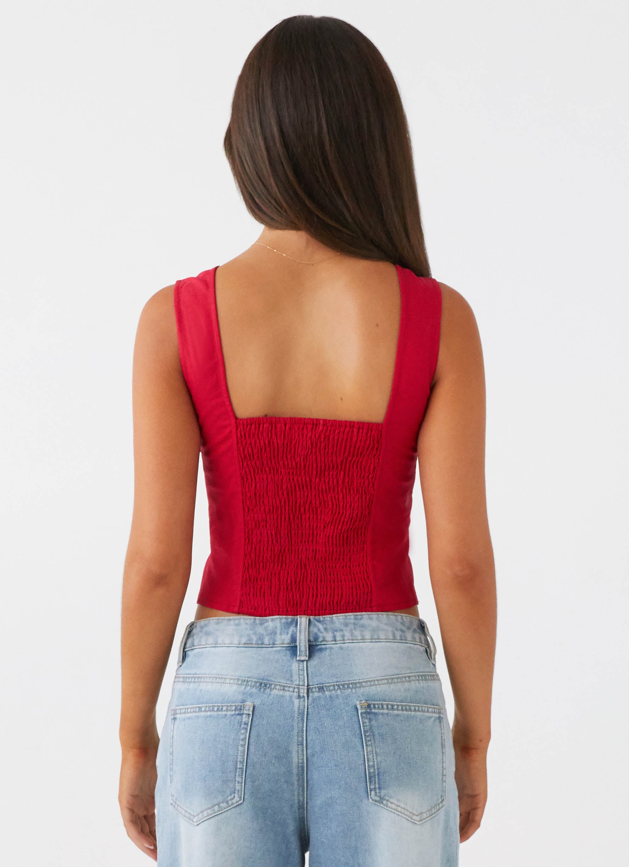 Stylish Red Linen Top for Women - Elegant Poet's Notes Collection | Perfect for Summer Outfits, Casual Wear & Boho Fashion